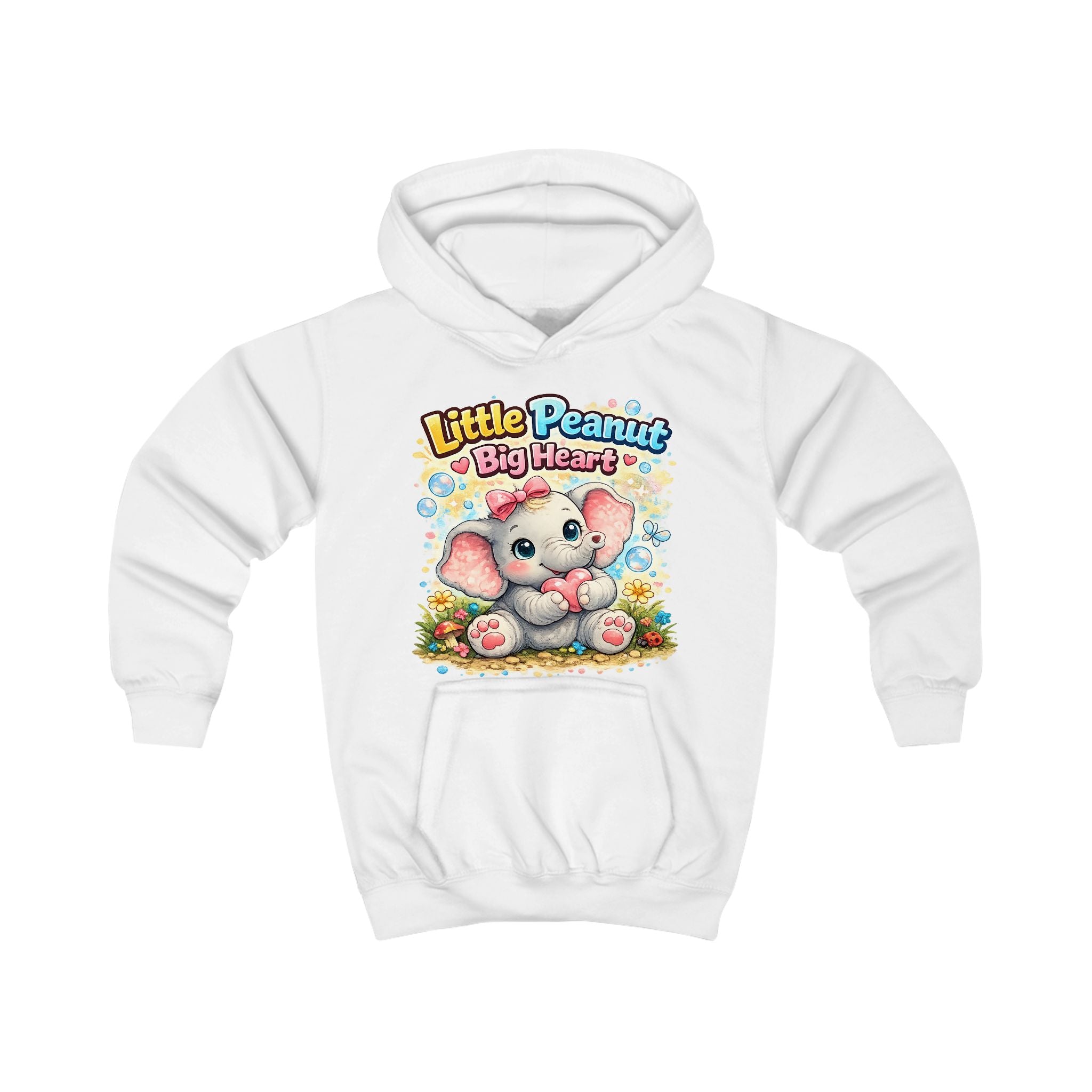 Kids Hoodie - "Little Peanut Big Heart" Cute Baby Elephant Graphic Pullover