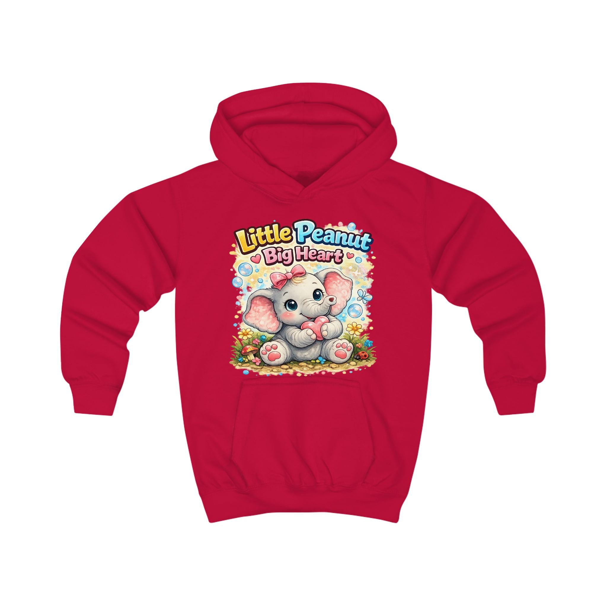 Kids Hoodie - "Little Peanut Big Heart" Cute Baby Elephant Graphic Pullover
