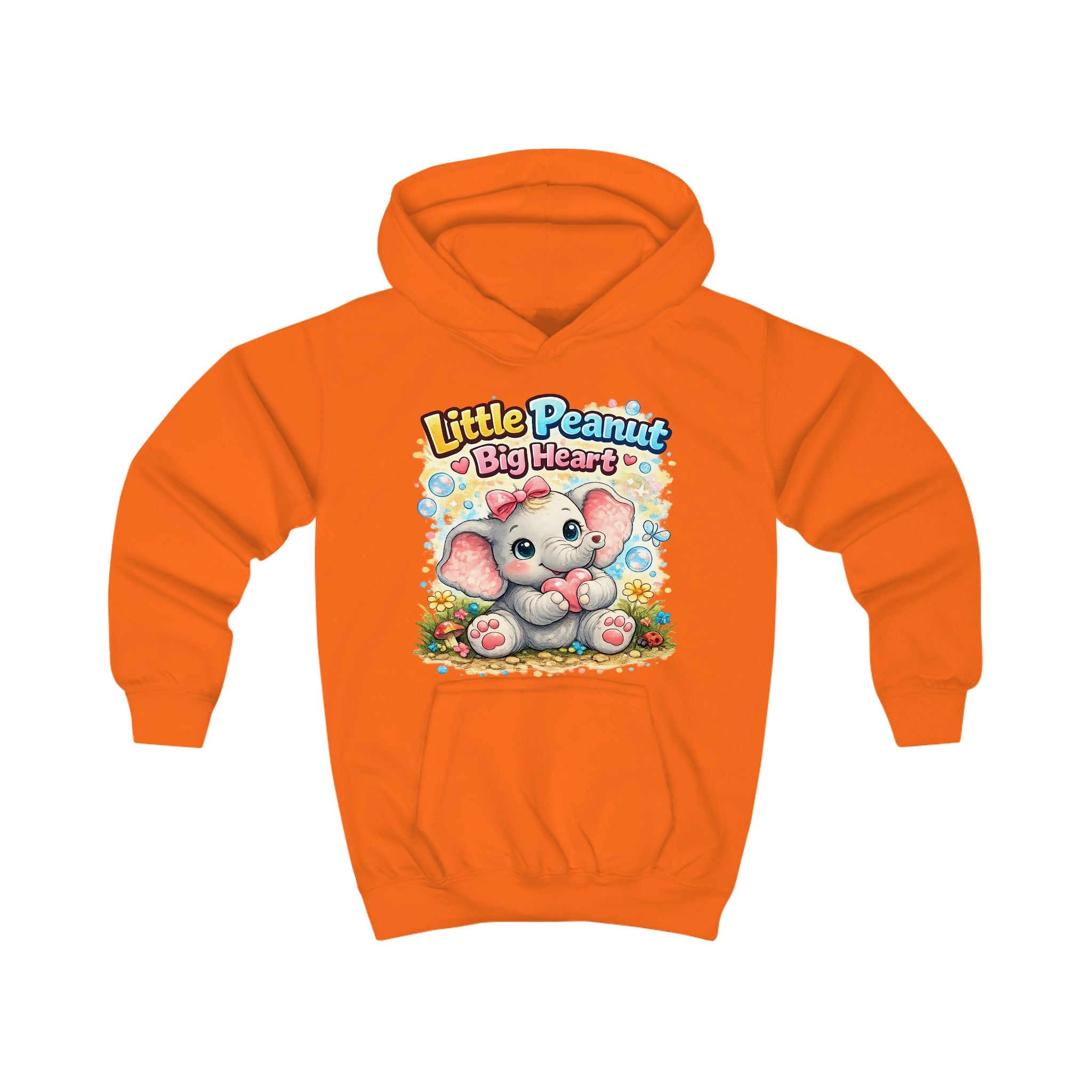 Kids Hoodie - "Little Peanut Big Heart" Cute Baby Elephant Graphic Pullover