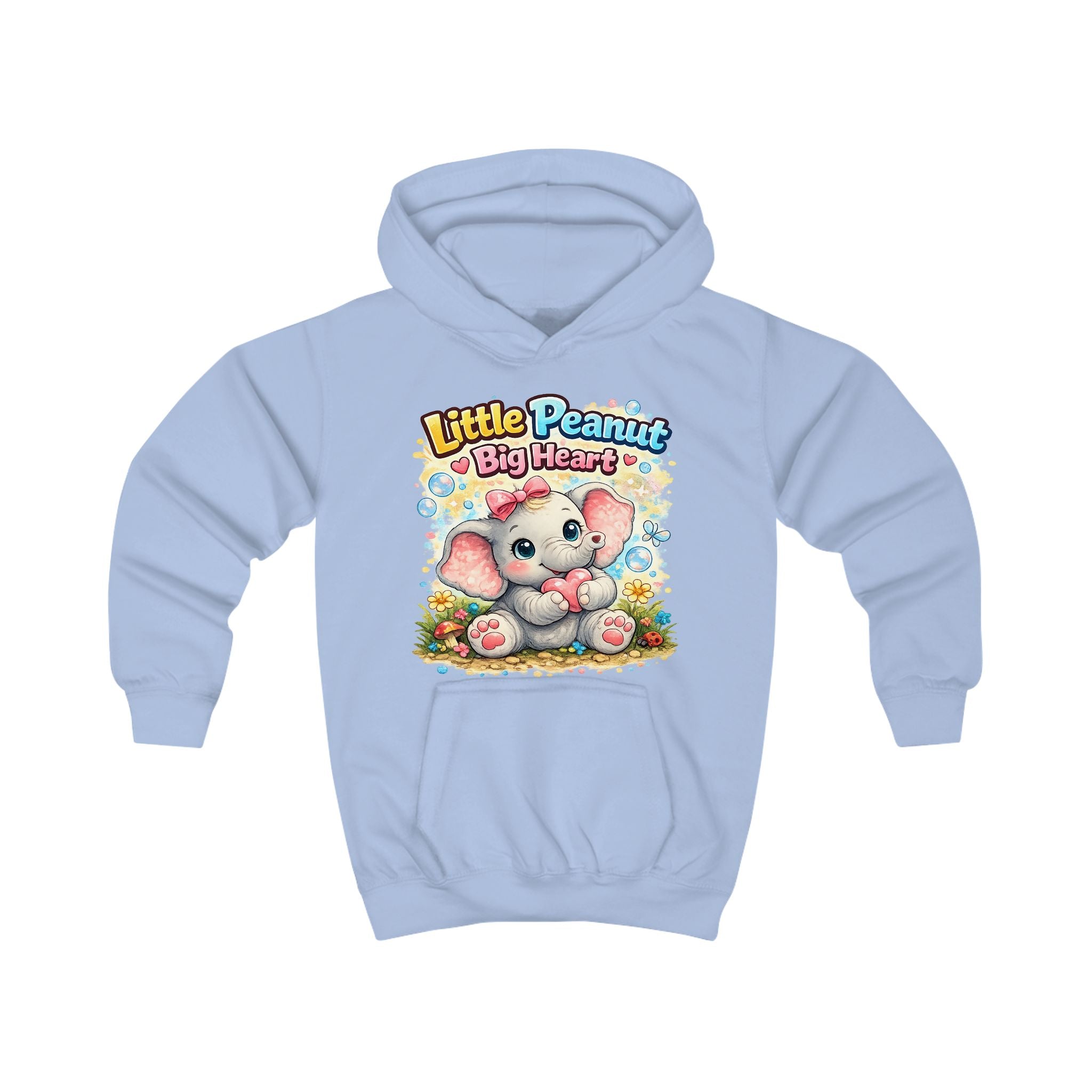 Kids Hoodie - "Little Peanut Big Heart" Cute Baby Elephant Graphic Pullover