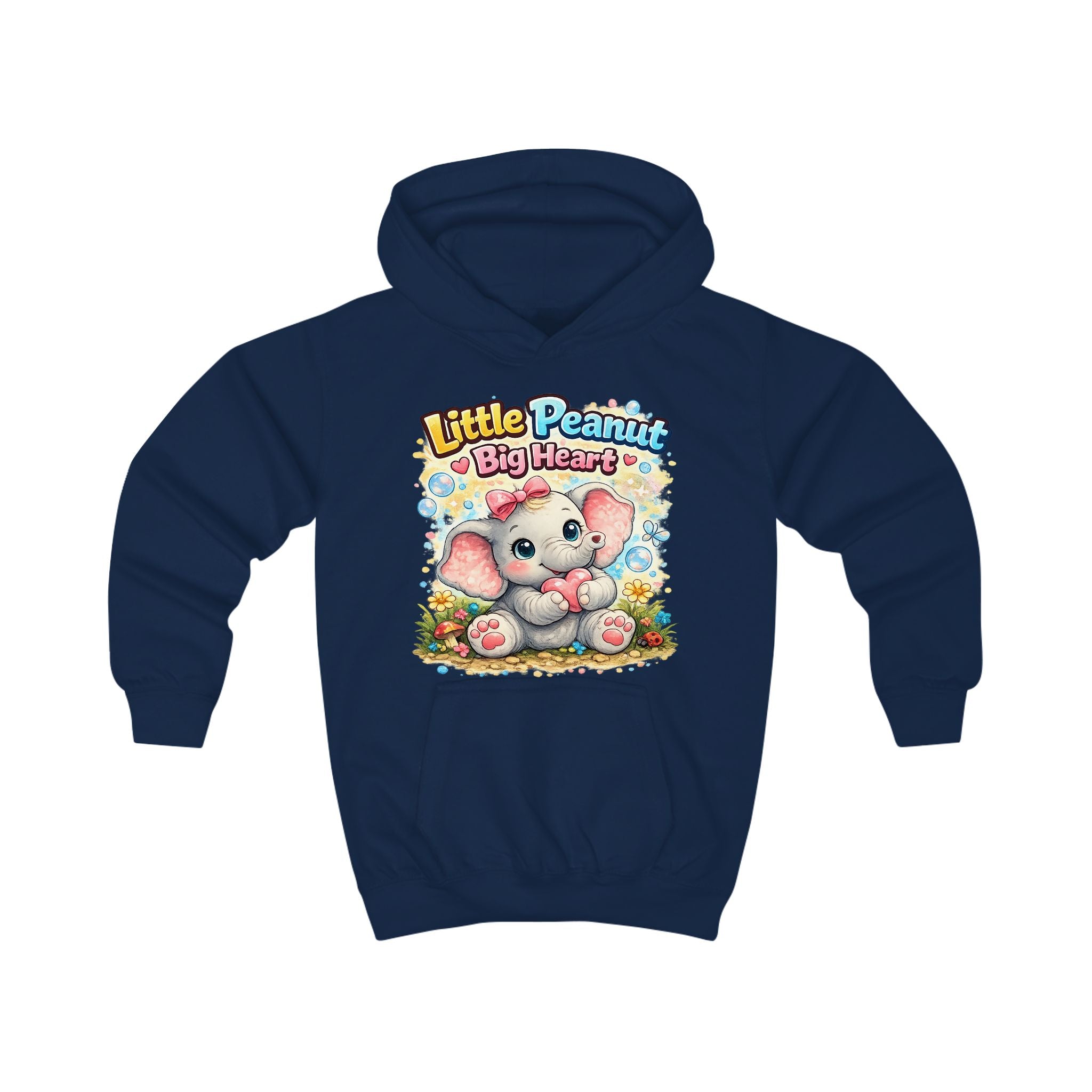 Kids Hoodie - "Little Peanut Big Heart" Cute Baby Elephant Graphic Pullover