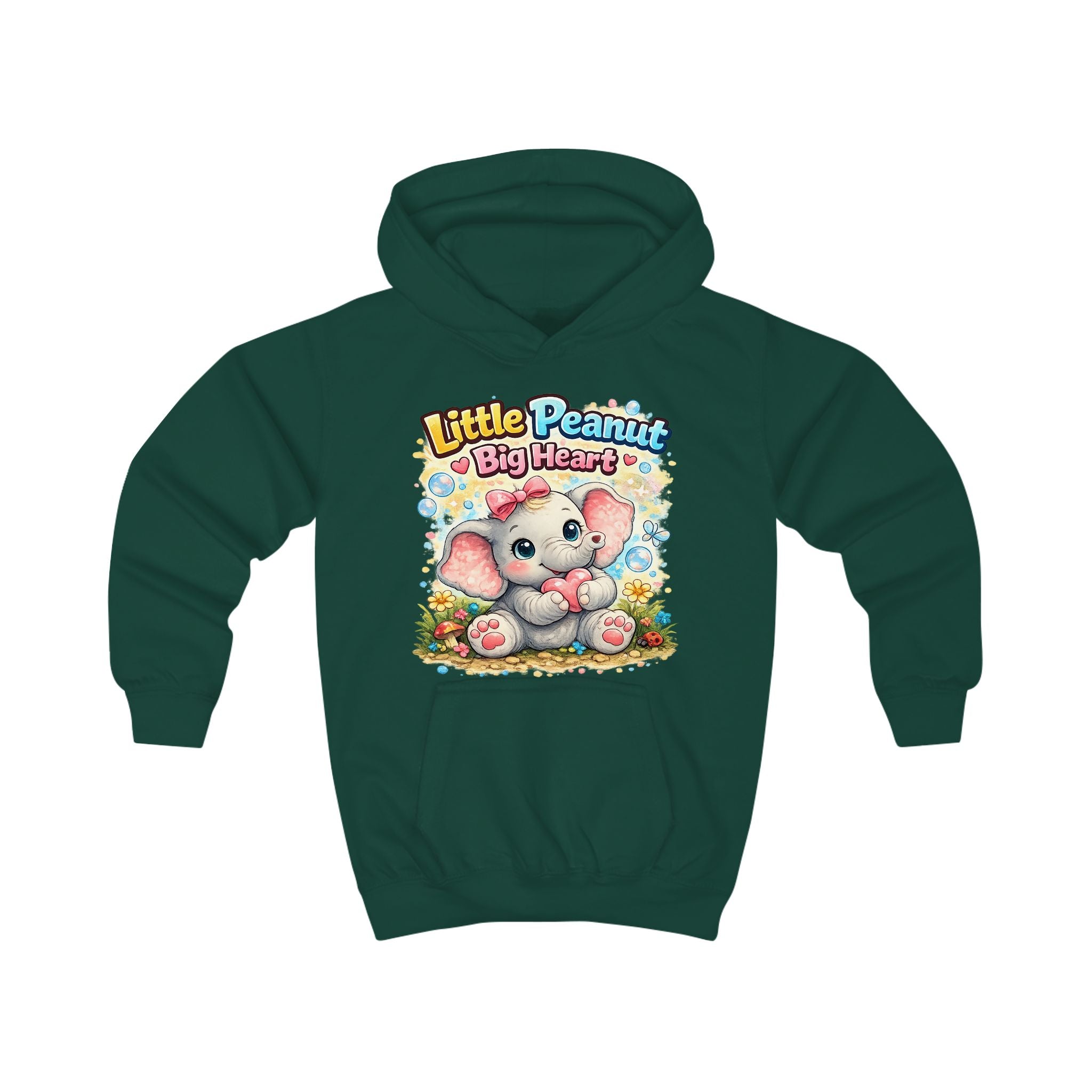 Kids Hoodie - "Little Peanut Big Heart" Cute Baby Elephant Graphic Pullover
