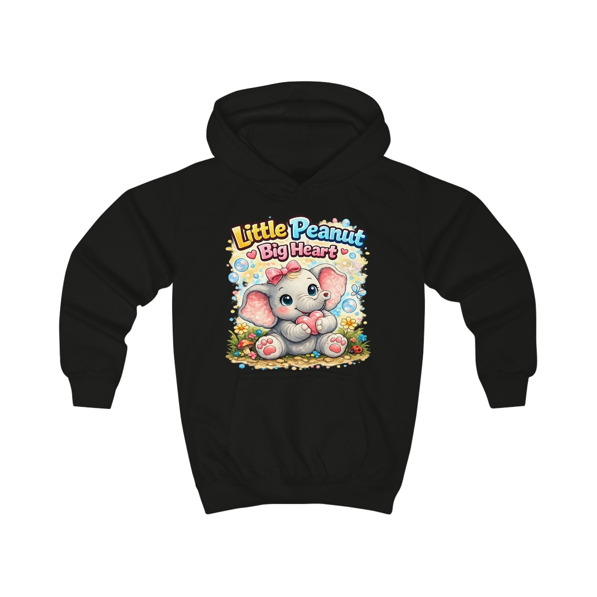 Kids Hoodie - "Little Peanut Big Heart" Cute Baby Elephant Graphic Pullover