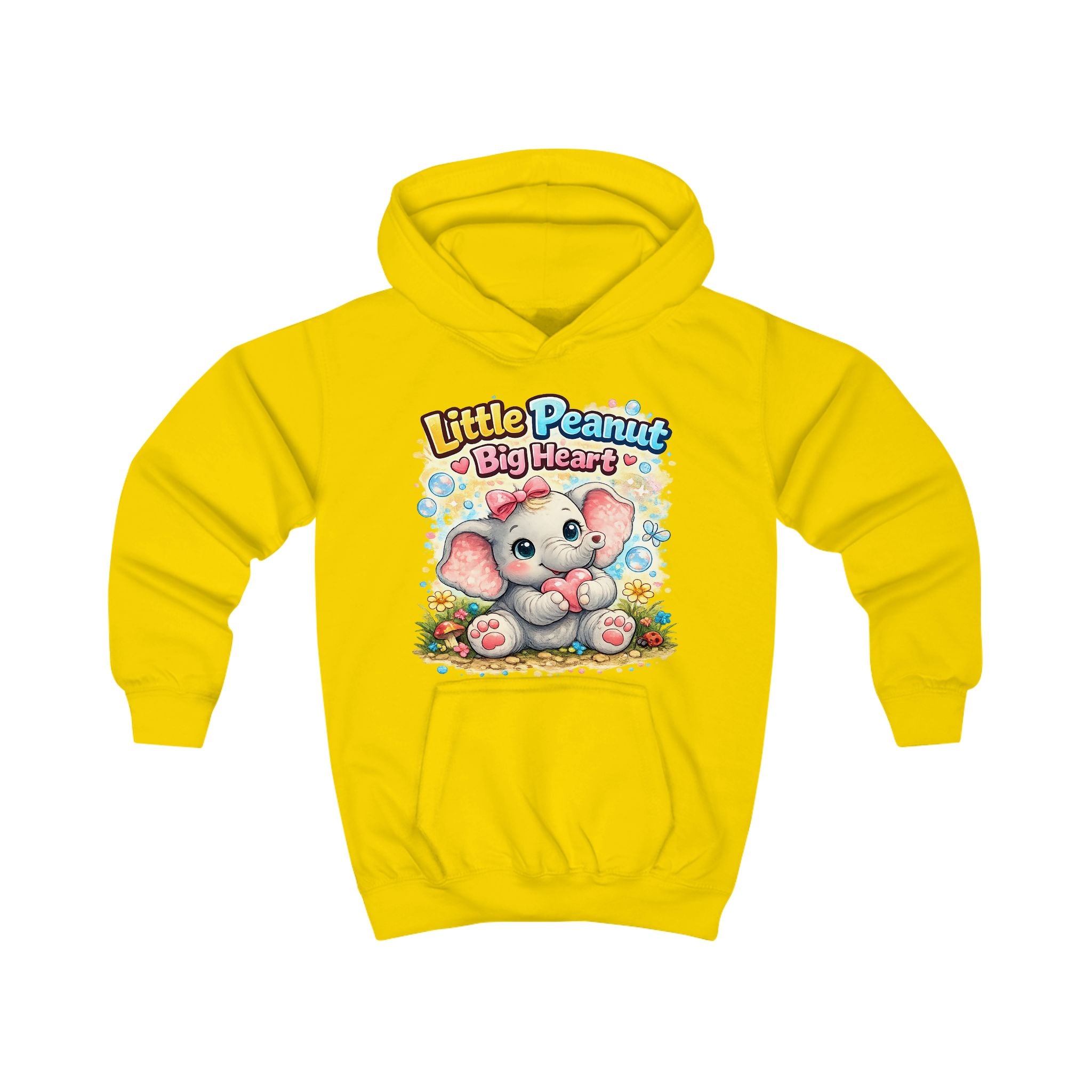Kids Hoodie - "Little Peanut Big Heart" Cute Baby Elephant Graphic Pullover