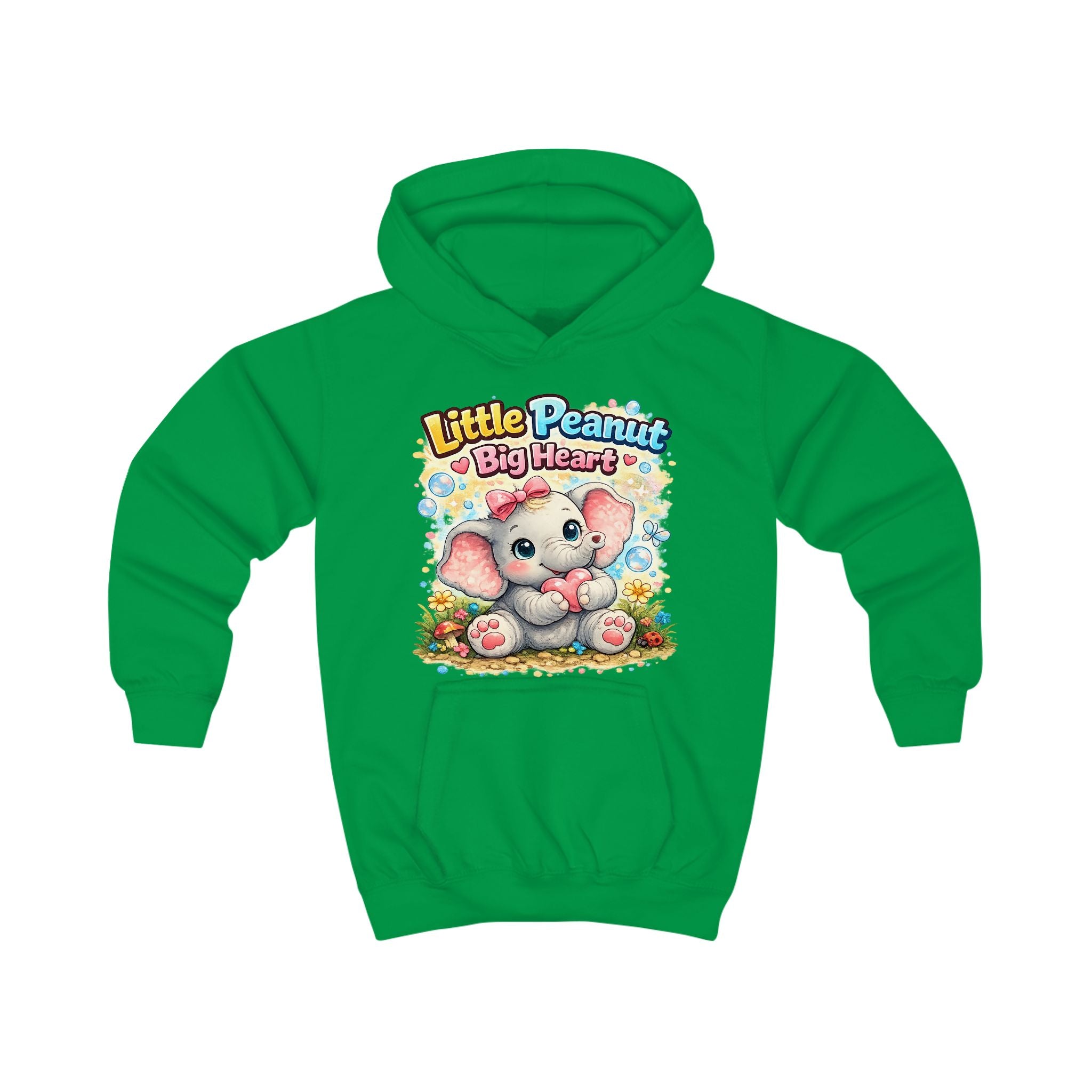 Kids Hoodie - "Little Peanut Big Heart" Cute Baby Elephant Graphic Pullover