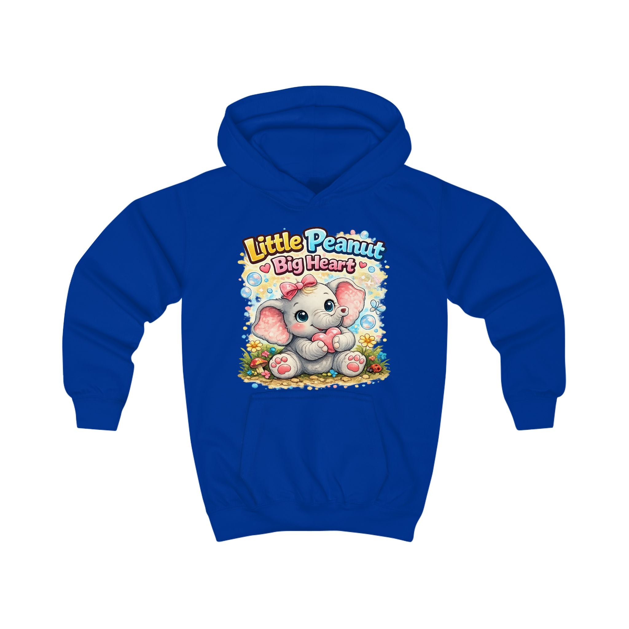 Kids Hoodie - "Little Peanut Big Heart" Cute Baby Elephant Graphic Pullover