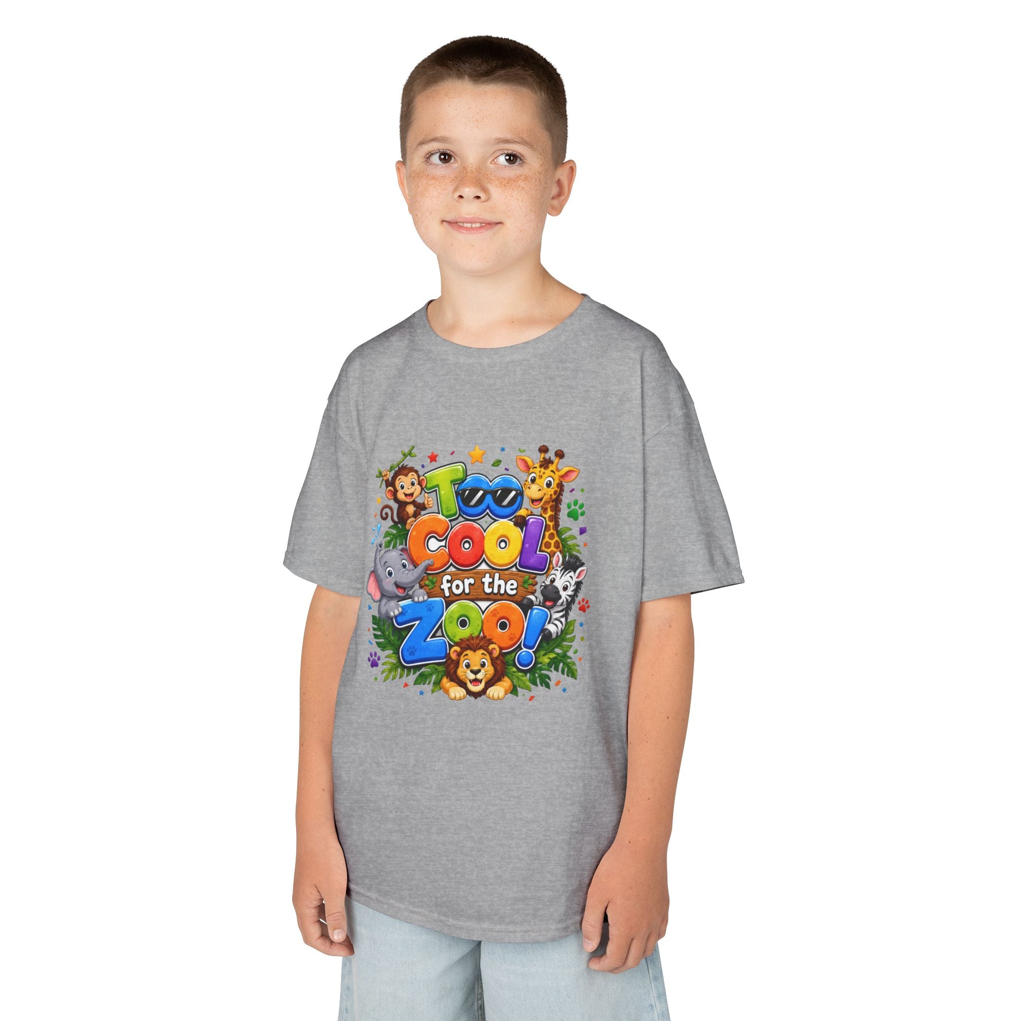 Kids Tee — "Too Cool for the Zoo" Colorful Animal Graphic