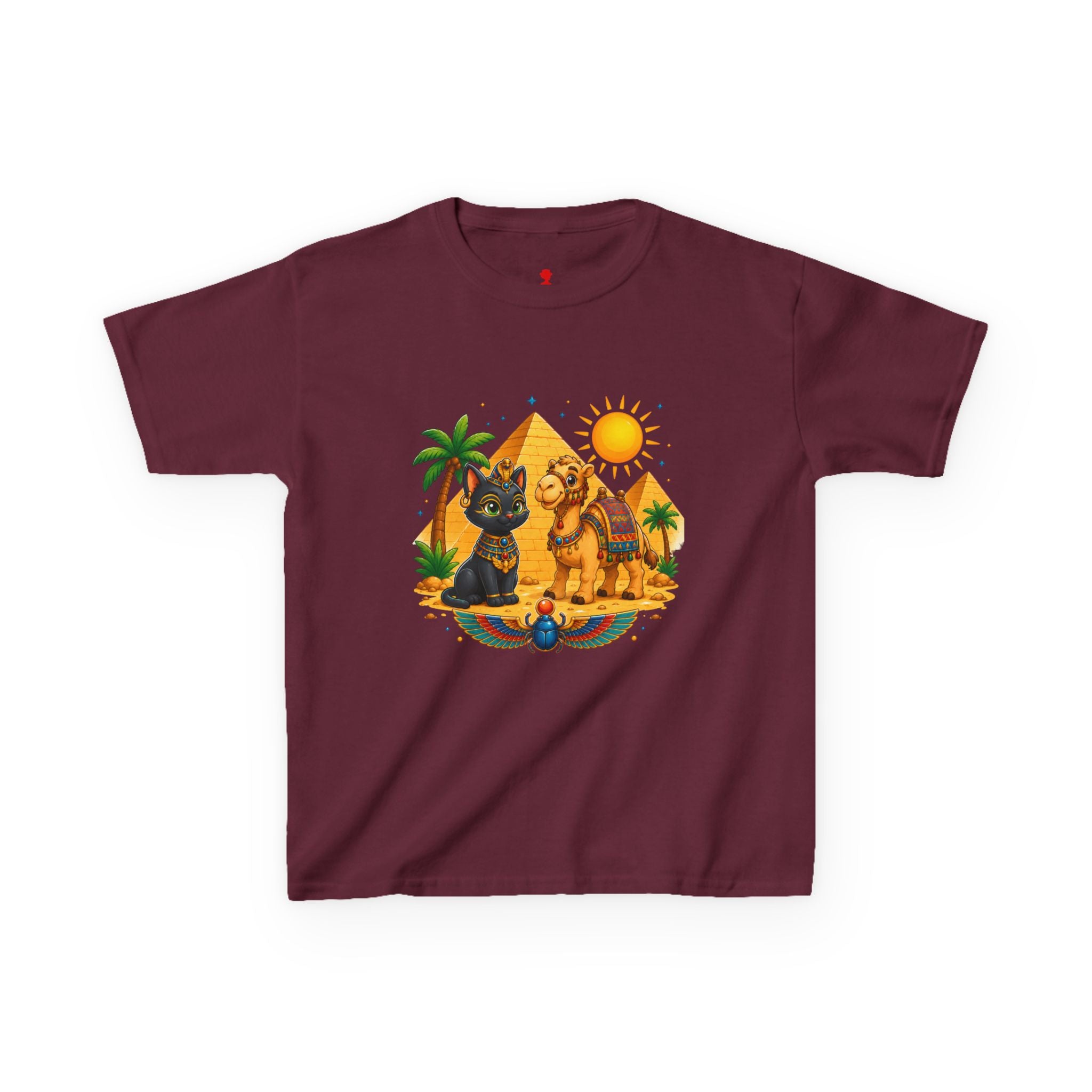 Egyptian Cats and Camel Kids Tee | Pyramid Desert Sun Illustration
