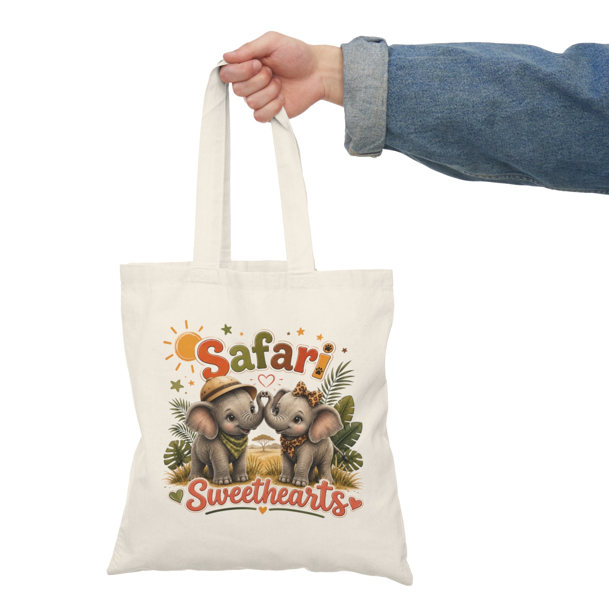 Safari Sweethearts Tote Bag — Cute Elephant Couple Canvas Tote for Kids & Animal Lovers