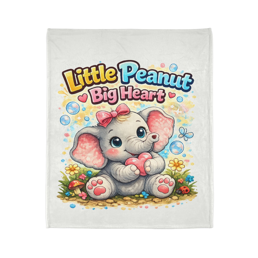 Baby Elephant Plush Blanket - "Little Peanut Big Heart" Cute Nursery Throw