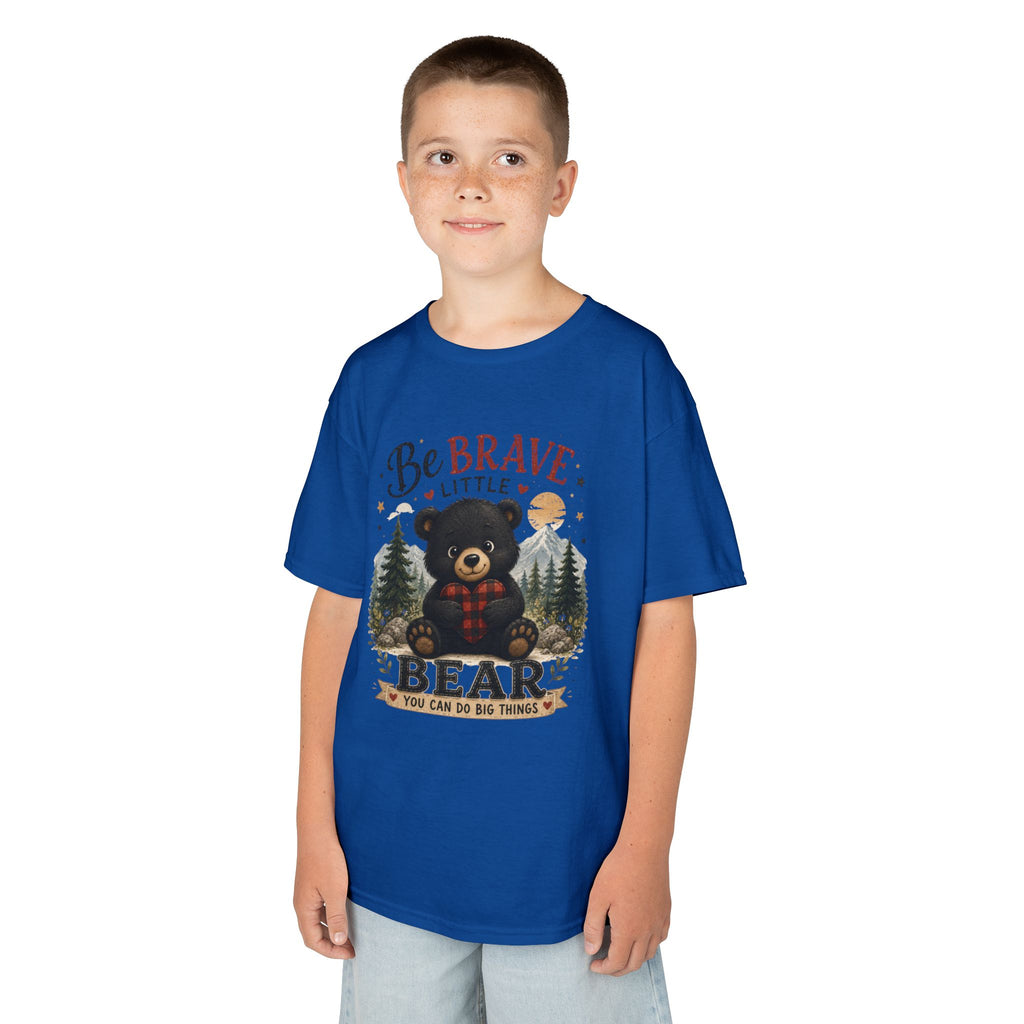 Kids T‑Shirt — "Be Brave Little Bear" Cute Woodland Bear Tee for Children, Inspirational Adventure Gift