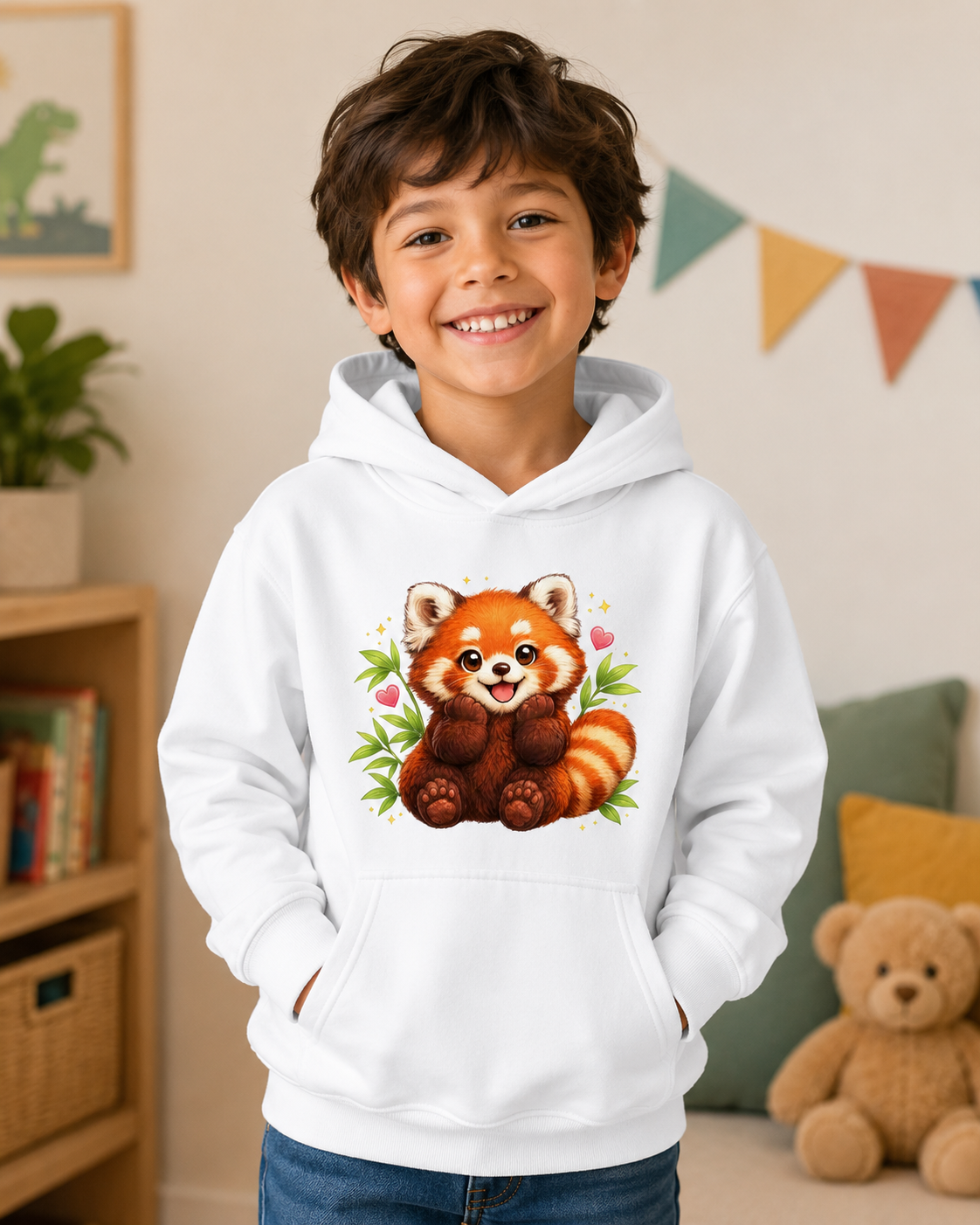 Kids Hoodie — Cute Smiling Red Panda Graphic Hoodie for Children