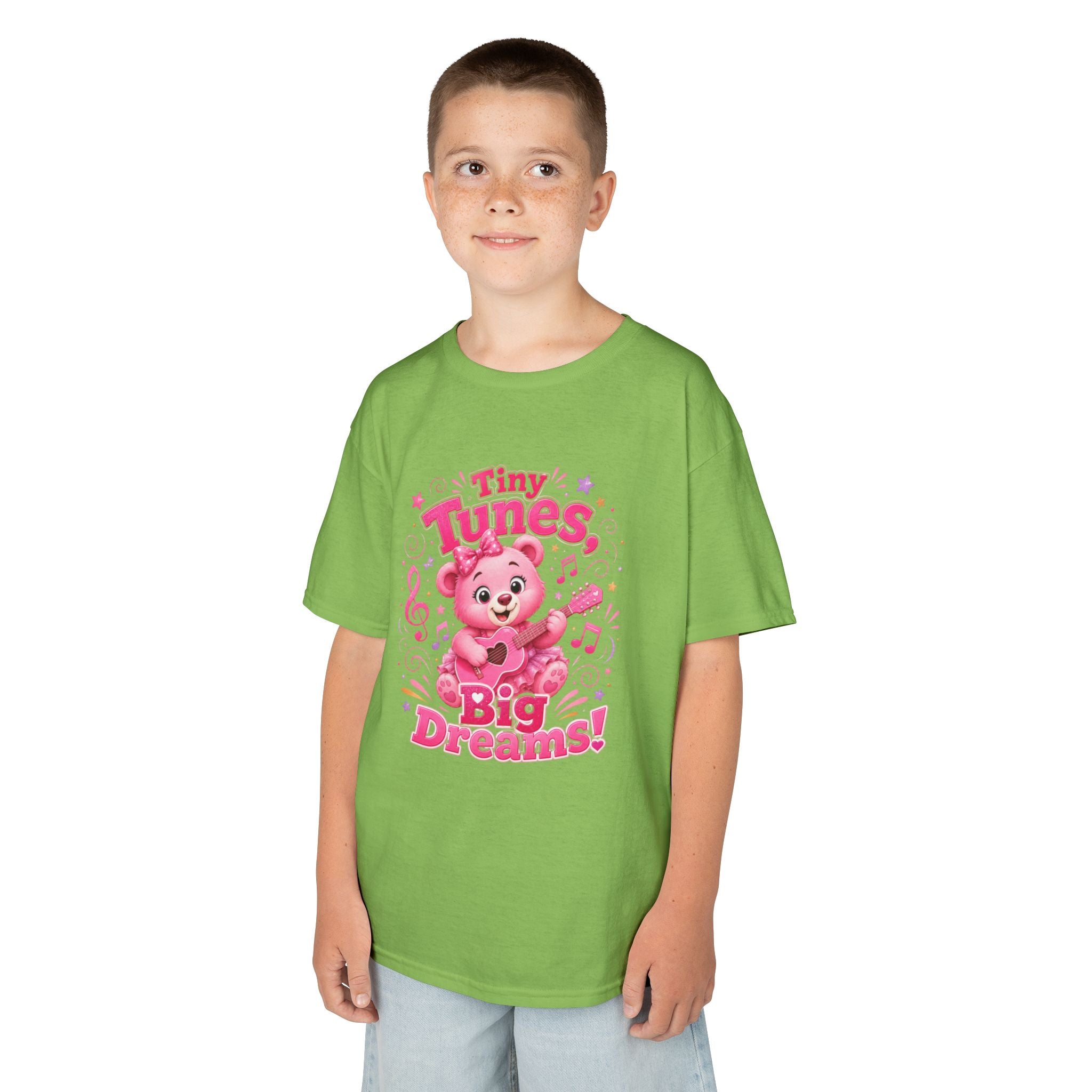 Kids T-Shirt — "Tiny Tunes, Big Dreams" Cute Pink Bear Music Tee
