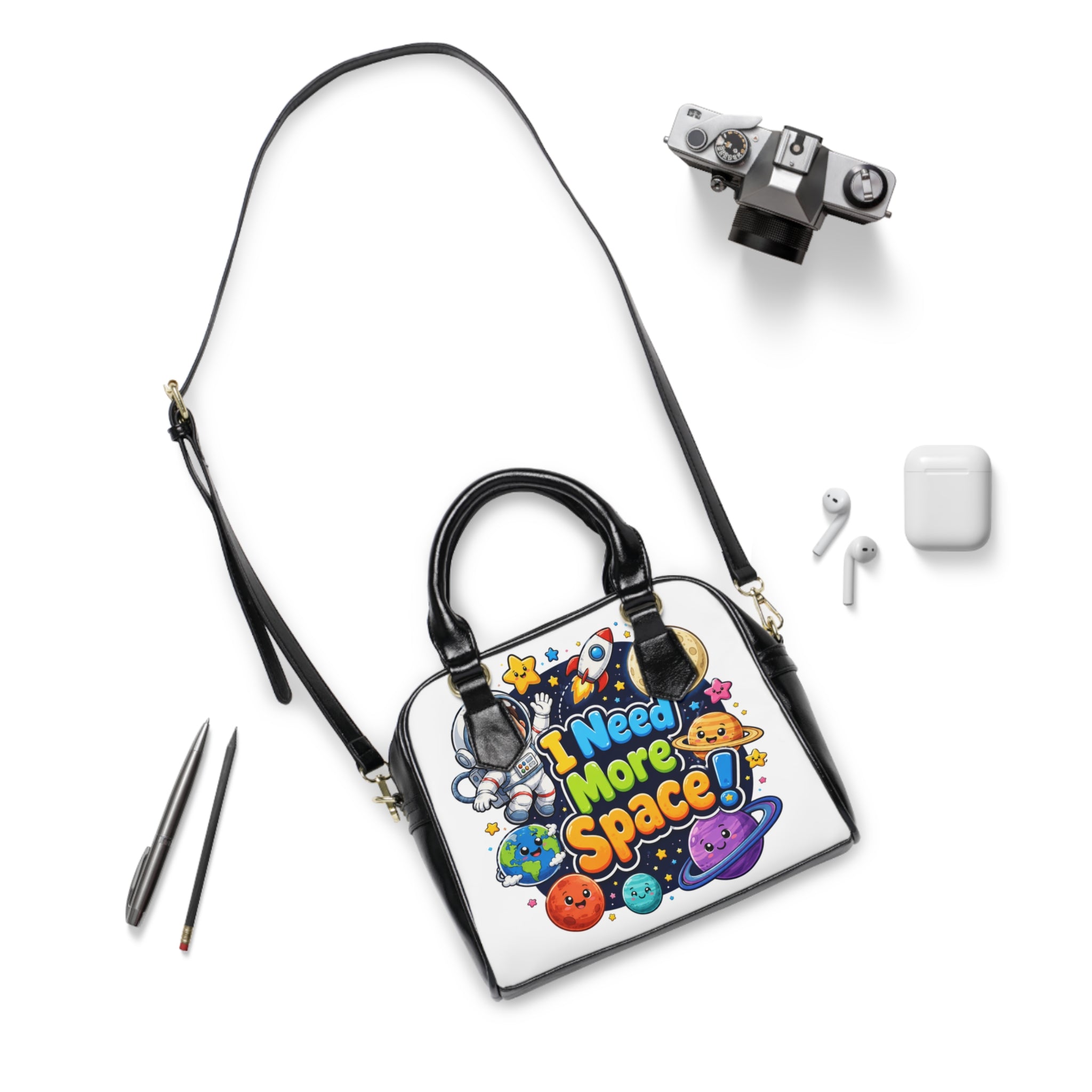 Space Cartoon Shoulder Handbag — "I Need More Space!" Cute Astronaut Planet Tote
