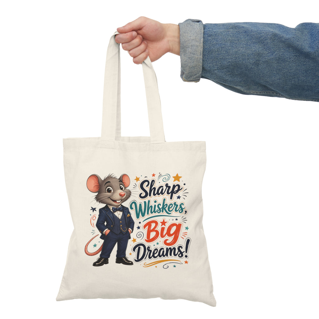 Tote Bag — "Sharp Whiskers, Big Dreams!" Cute Motivational Mouse Eco Tote