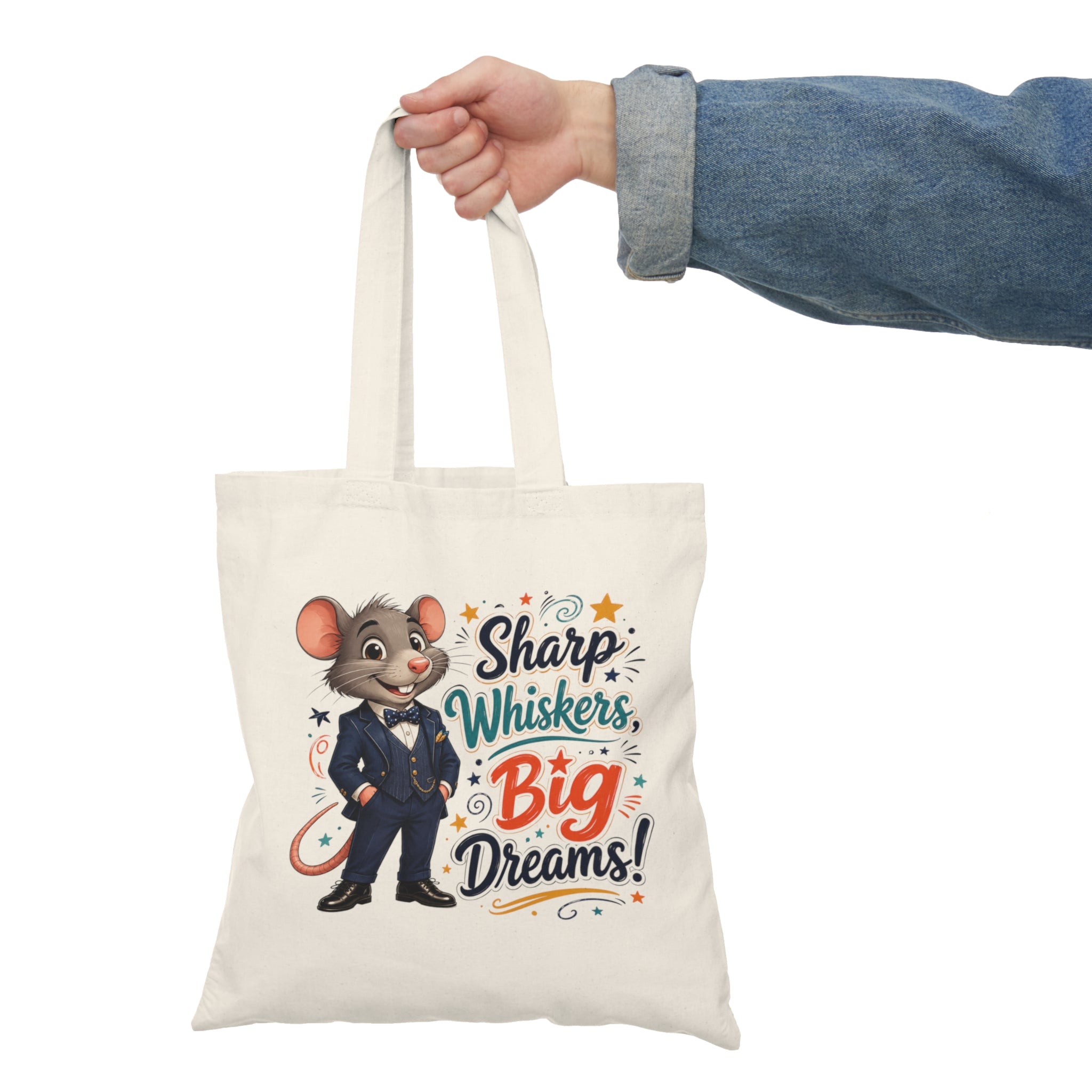 Tote Bag — "Sharp Whiskers, Big Dreams!" Cute Motivational Mouse Eco Tote