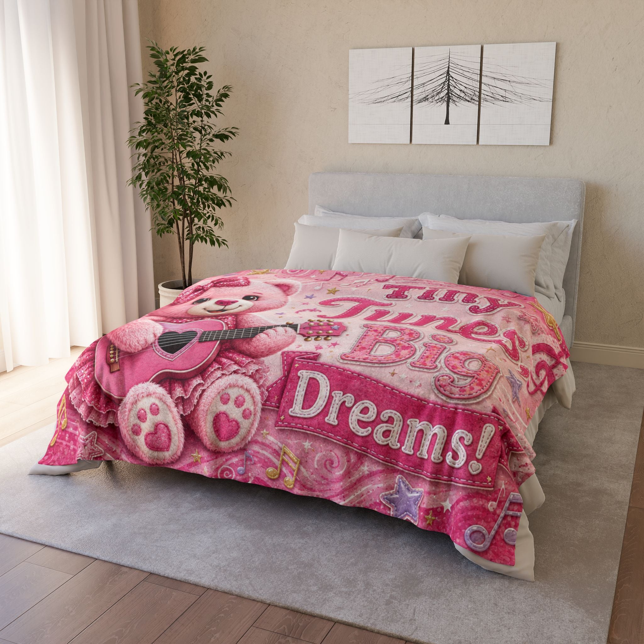 Tiny Tunes, Big Dreams! Pink Teddy Bear Blanket
