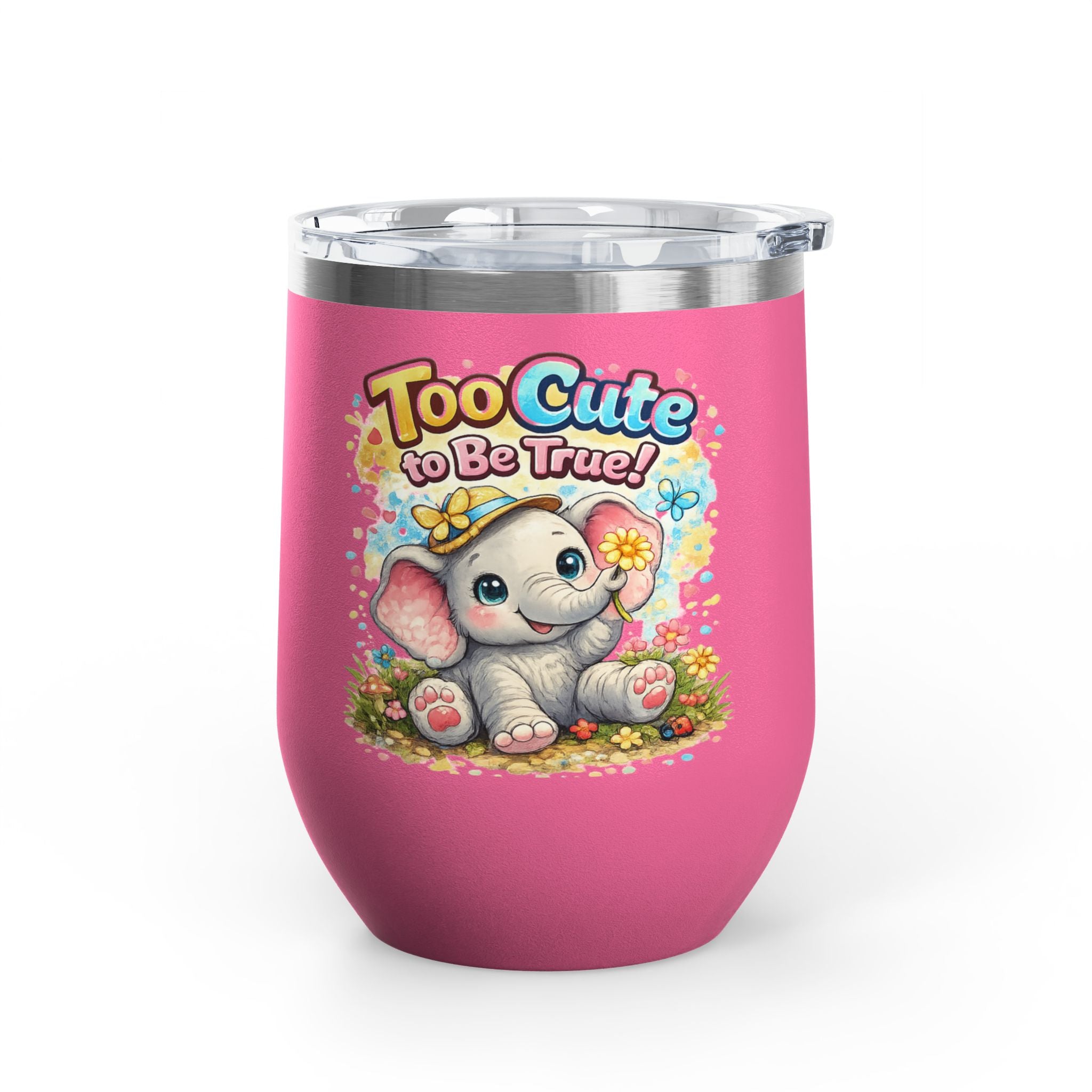 12oz Tumbler - "Too Cute to Be True" Baby Elephant Floral Design