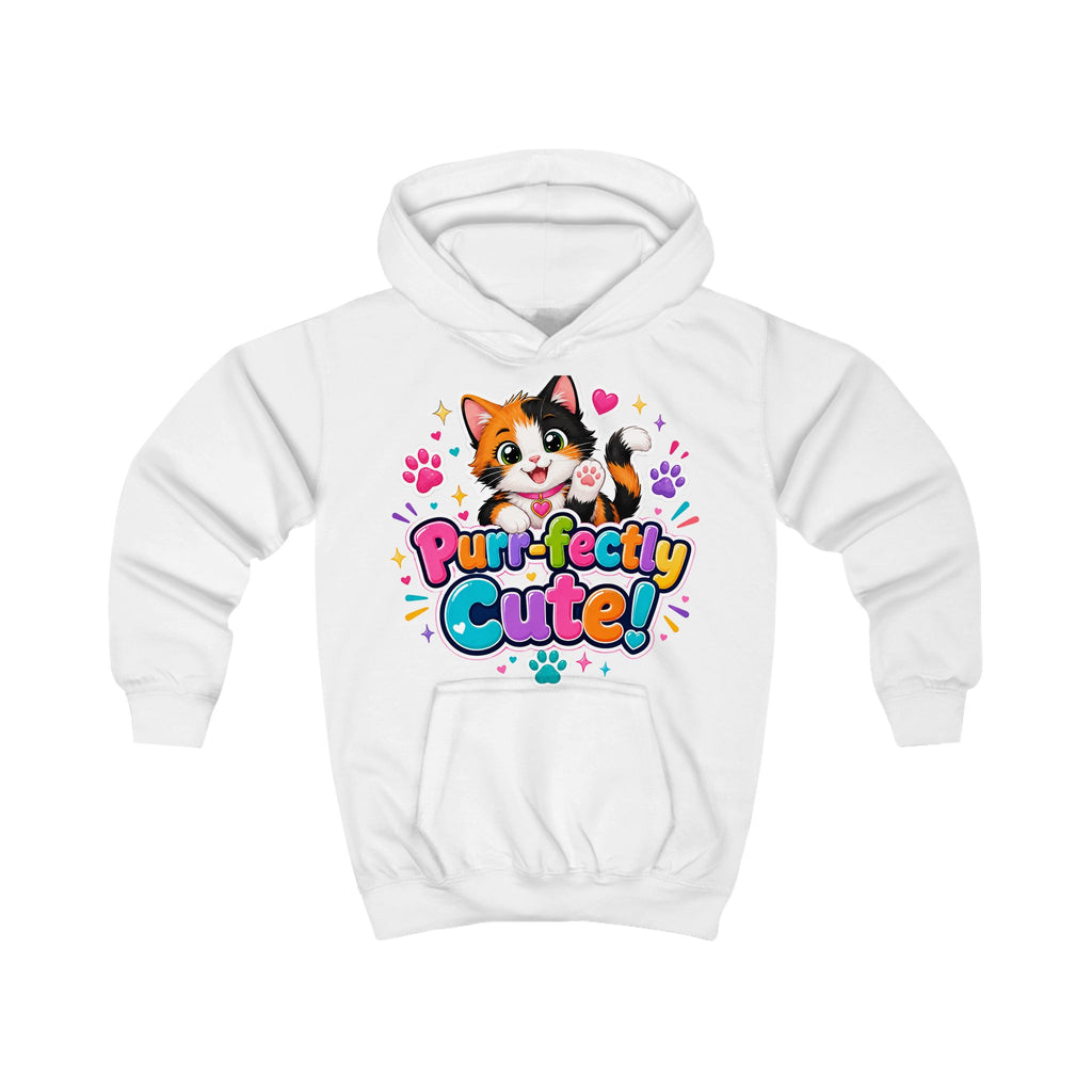 Kids Hoodie — "Purr-fectly Cute!" Cat Graphic Pullover for Children