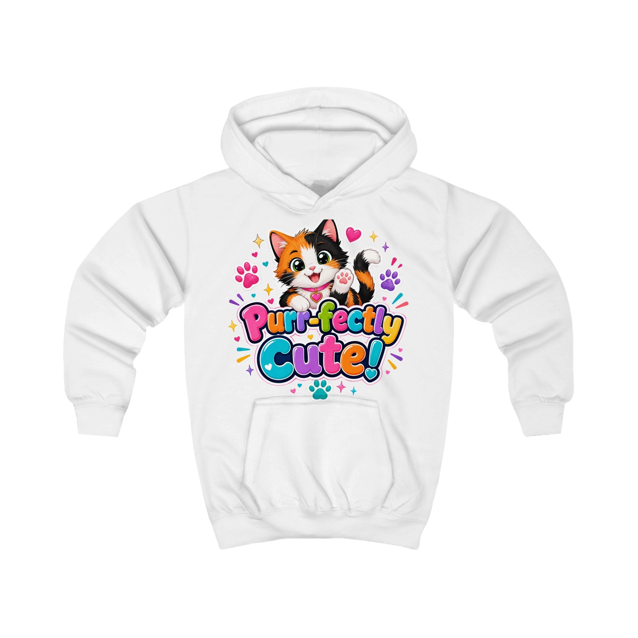 Kids Hoodie — "Purr-fectly Cute!" Cat Graphic Pullover for Children