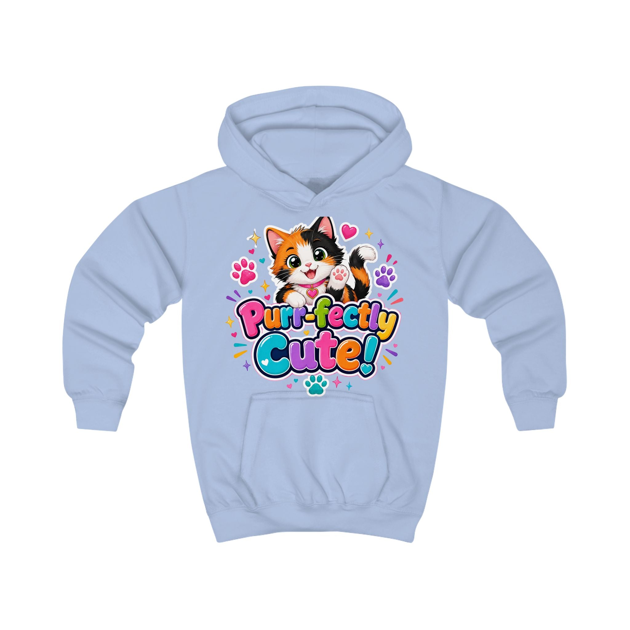Kids Hoodie — "Purr-fectly Cute!" Cat Graphic Pullover for Children