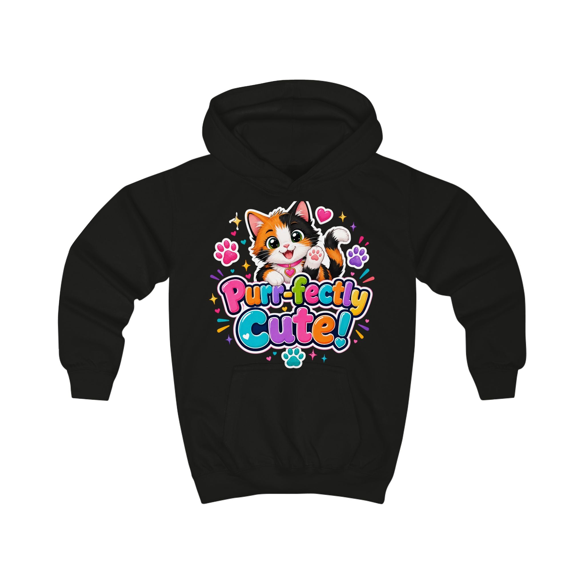 Kids Hoodie — "Purr-fectly Cute!" Cat Graphic Pullover for Children