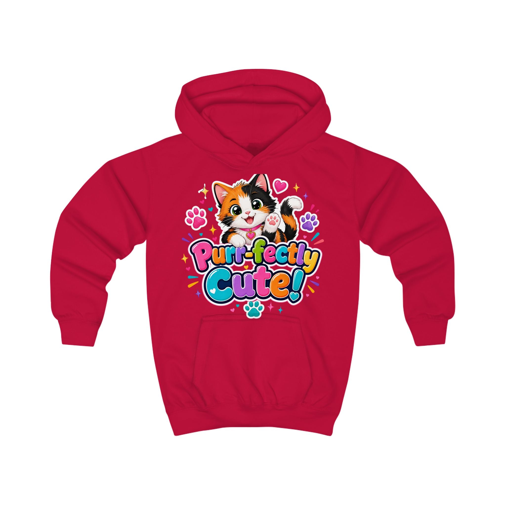 Kids Hoodie — "Purr-fectly Cute!" Cat Graphic Pullover for Children