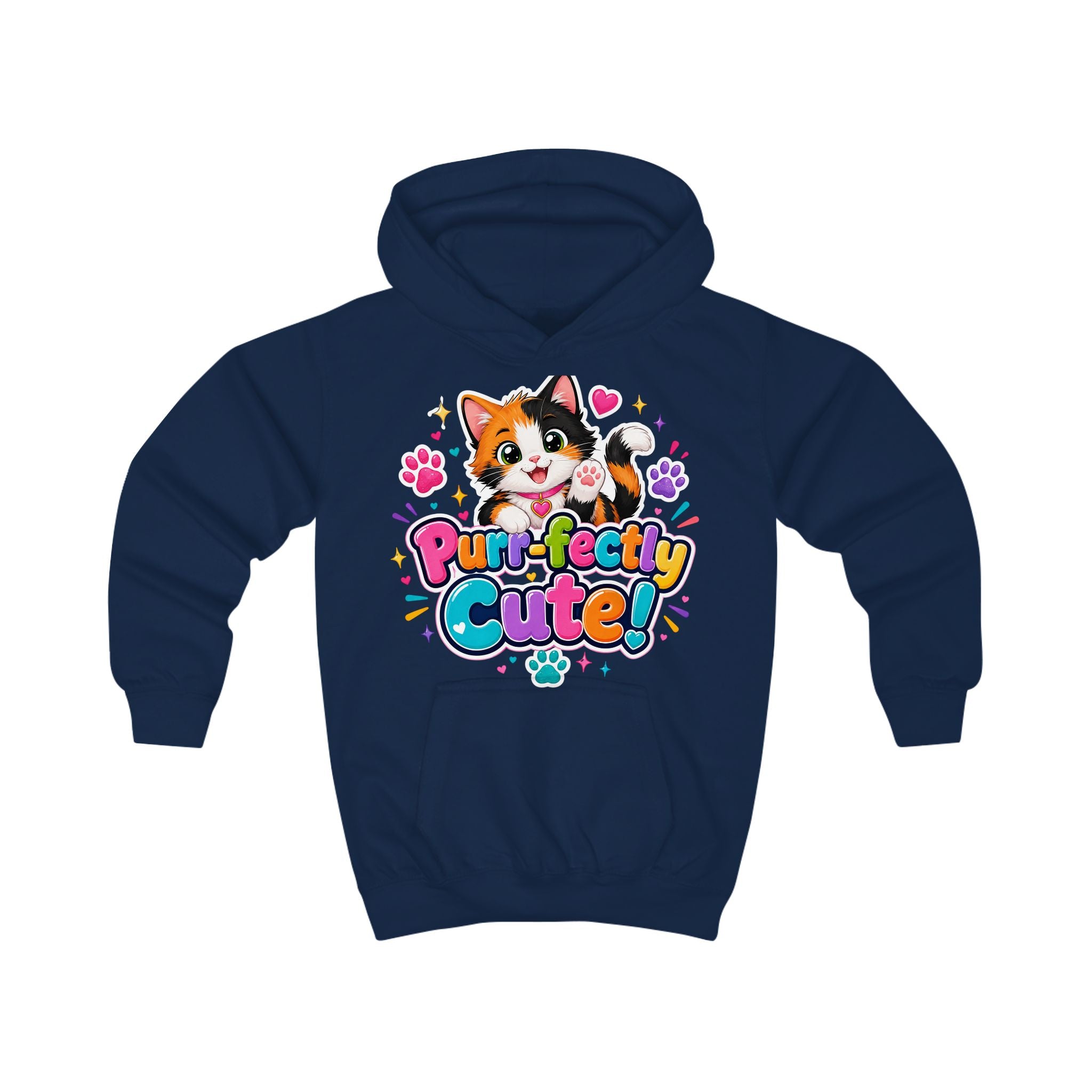 Kids Hoodie — "Purr-fectly Cute!" Cat Graphic Pullover for Children