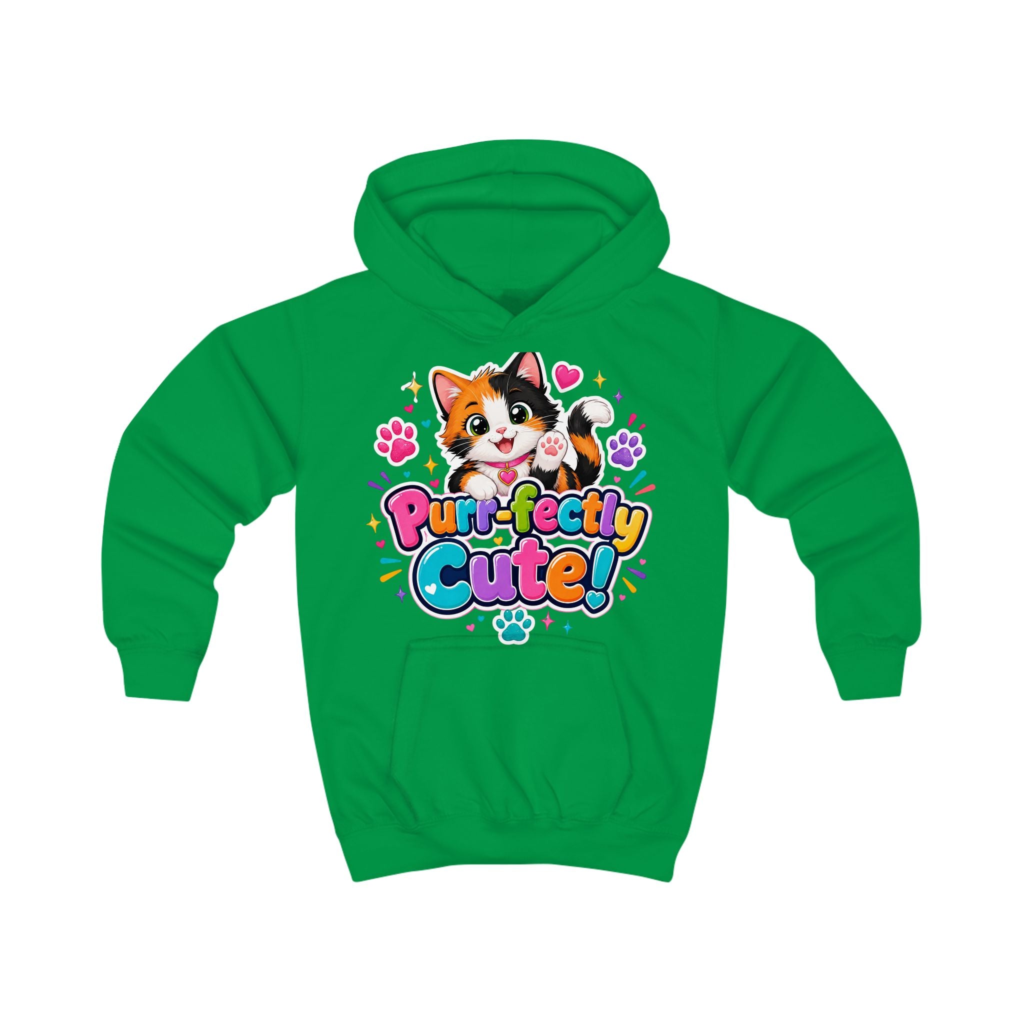 Kids Hoodie — "Purr-fectly Cute!" Cat Graphic Pullover for Children