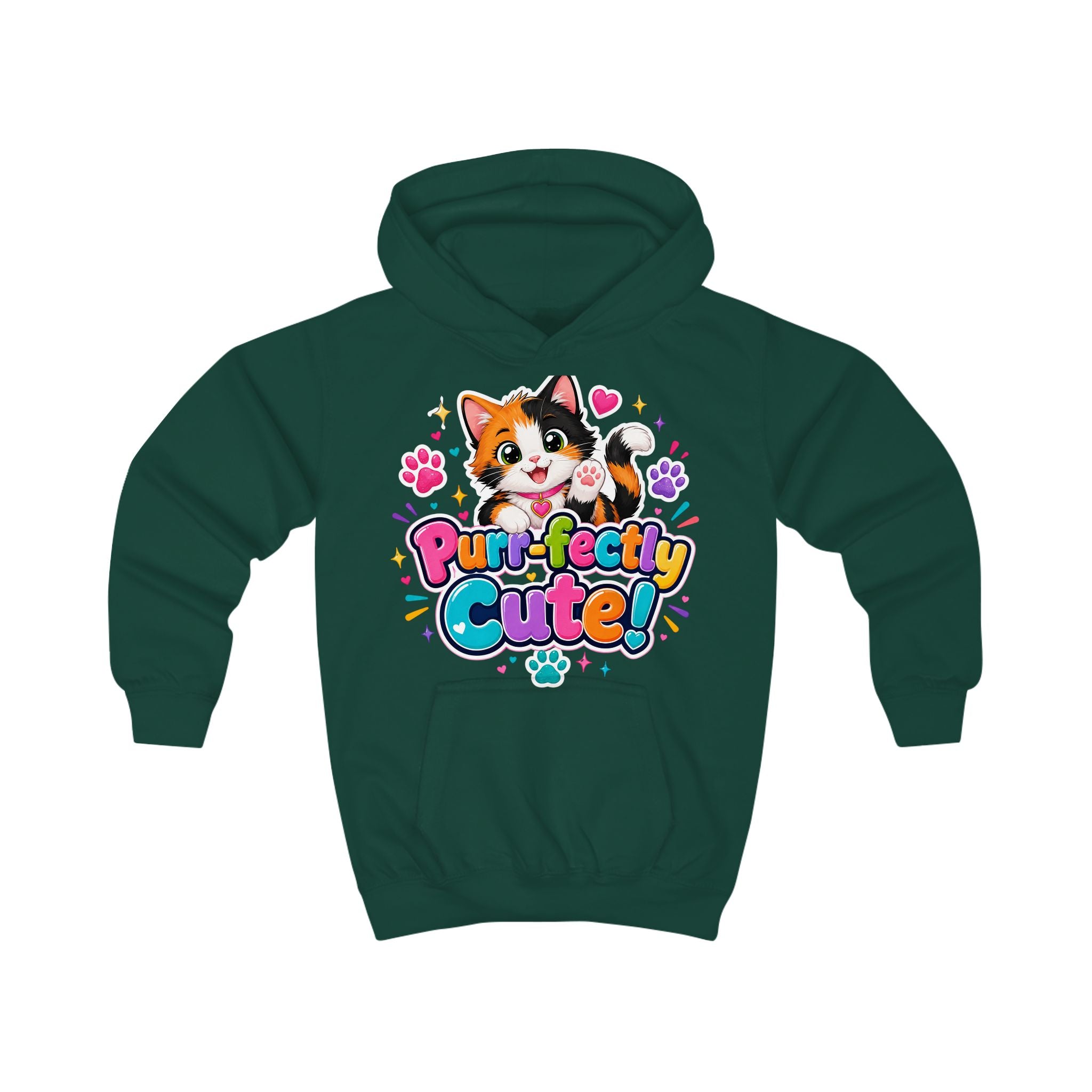 Kids Hoodie — "Purr-fectly Cute!" Cat Graphic Pullover for Children