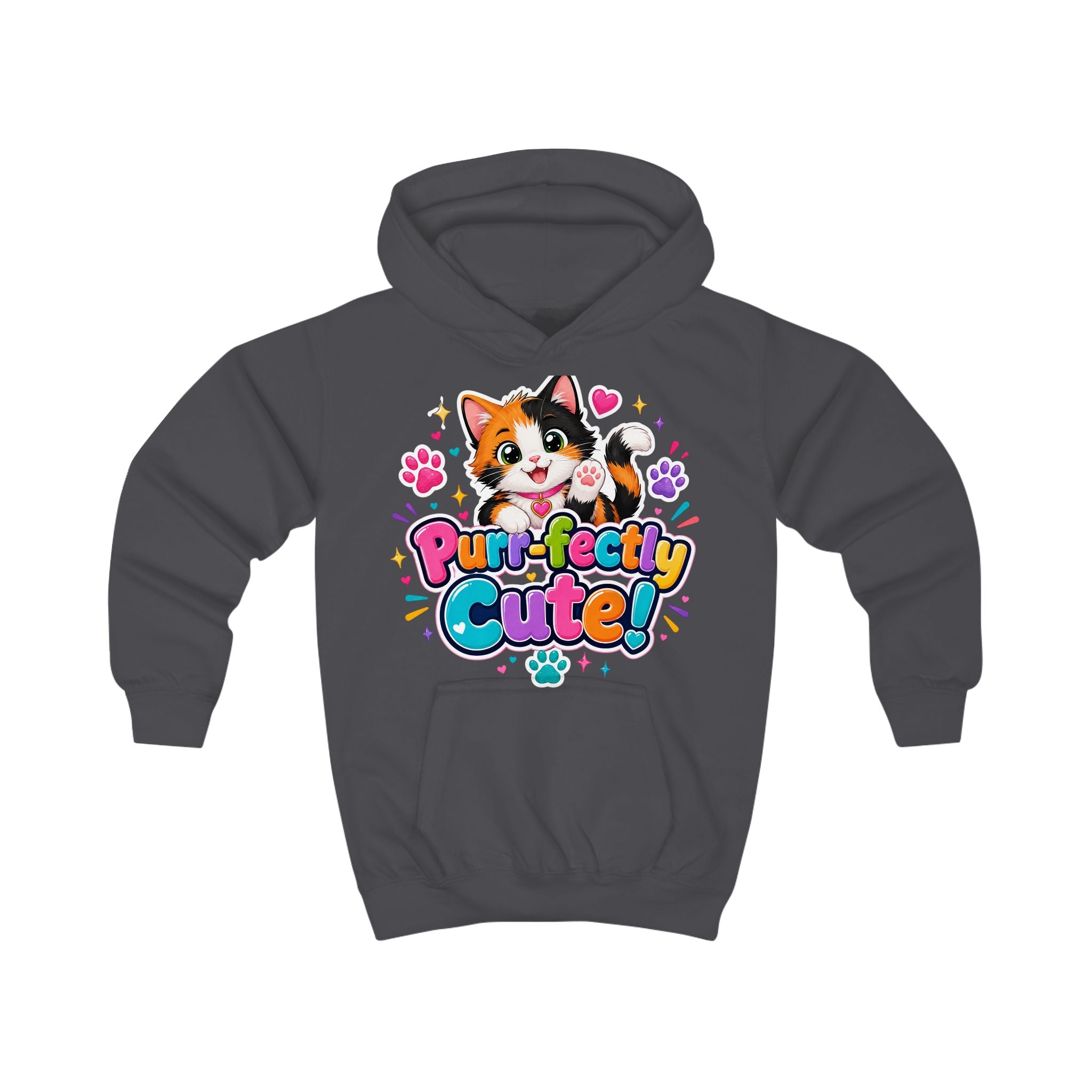 Kids Hoodie — "Purr-fectly Cute!" Cat Graphic Pullover for Children