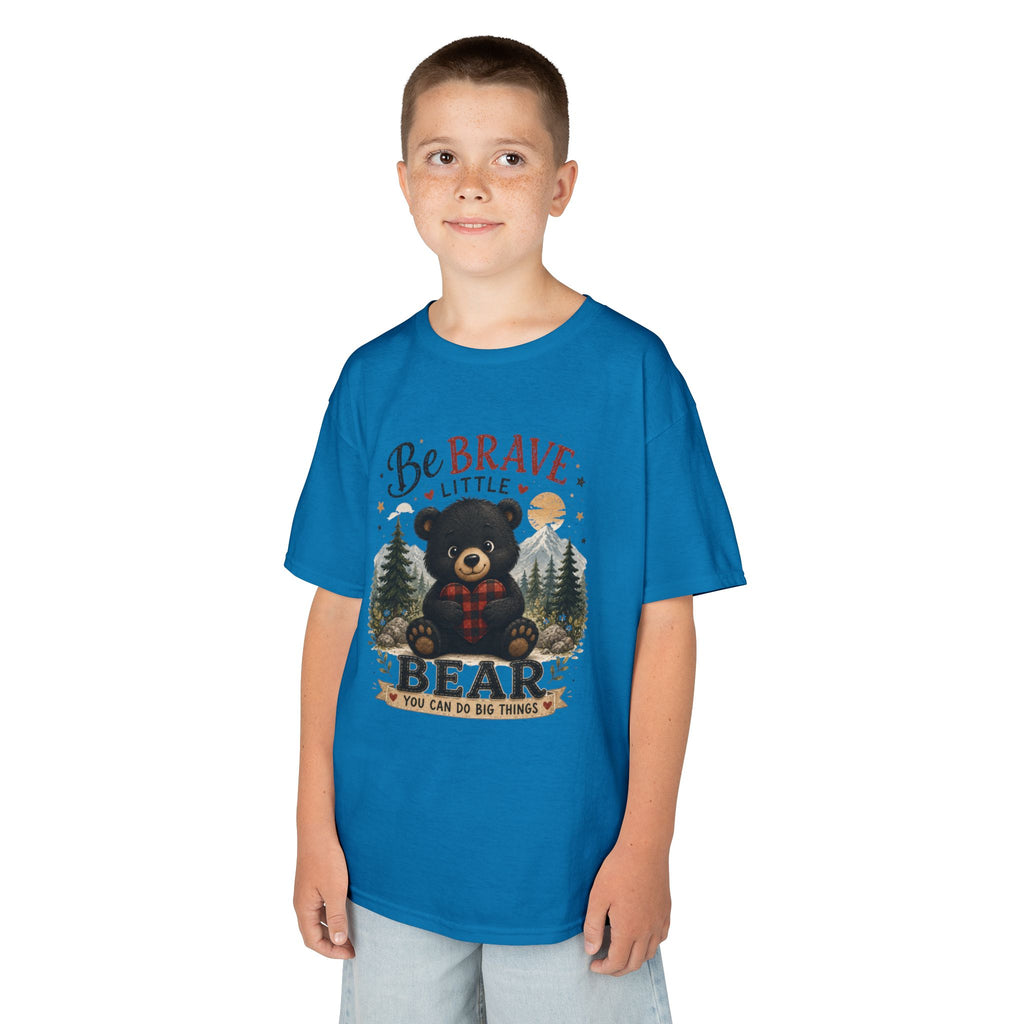Kids T‑Shirt — "Be Brave Little Bear" Cute Woodland Bear Tee for Children, Inspirational Adventure Gift