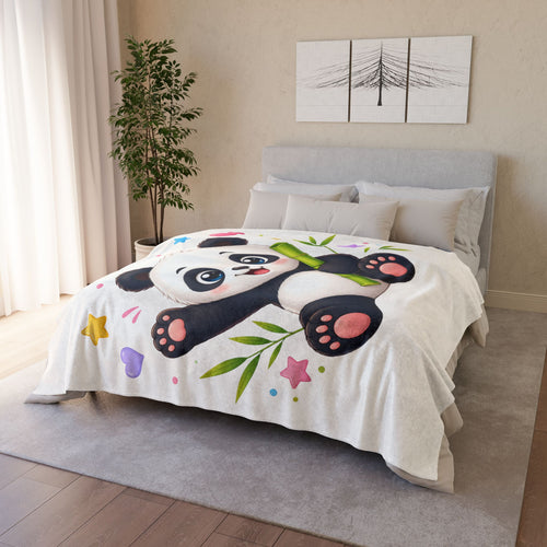 Cute Panda Baby Blanket — Soft Polyester Throw with Bamboo & Hearts Design