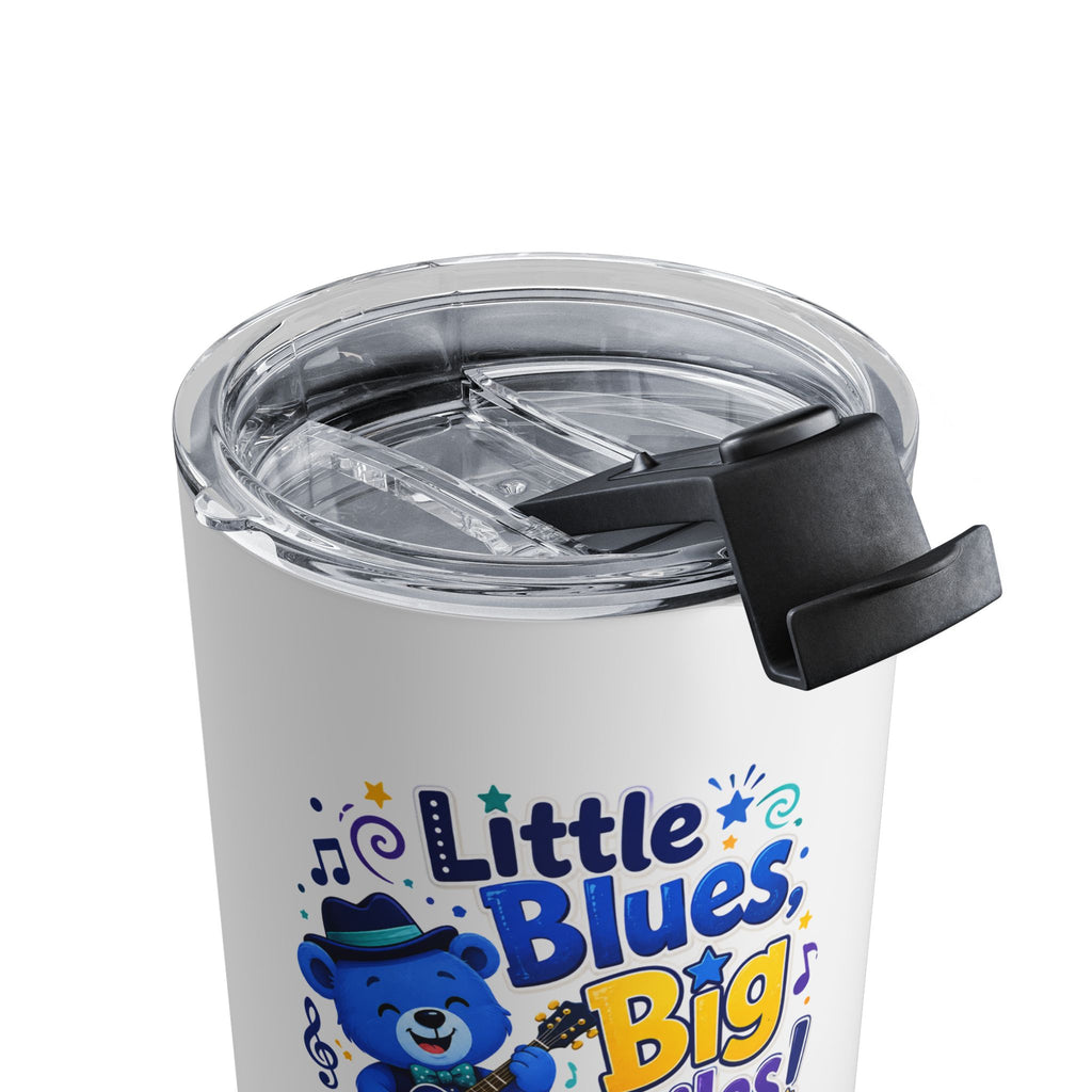 10oz Insulated Tumbler — “Little Blues, Big Smiles” Kids Music Bear Design