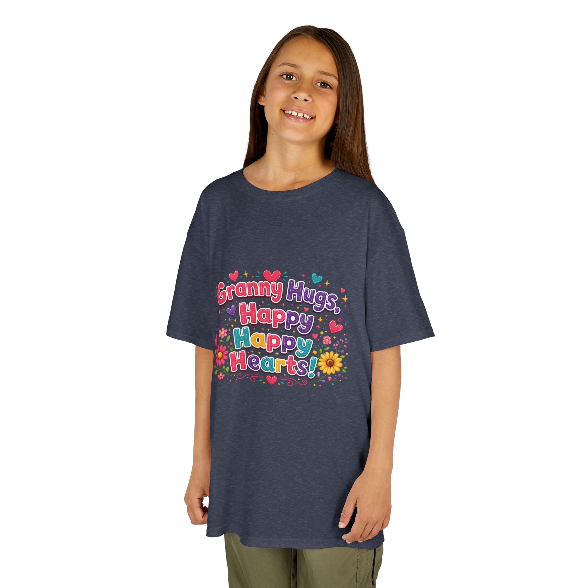 Granny Hugs Happy Hearts Kids Tee | Colorful Floral Kids Shirt