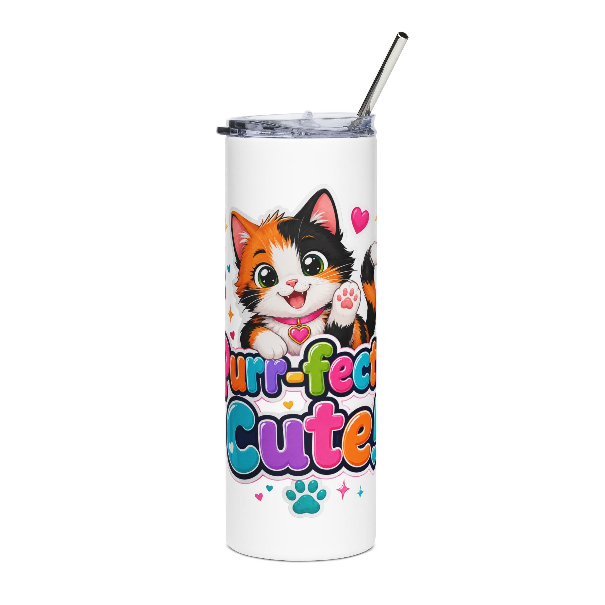 20oz Stainless Tumbler — "Purr-fectly Cute" Calico Kitten Travel Cup