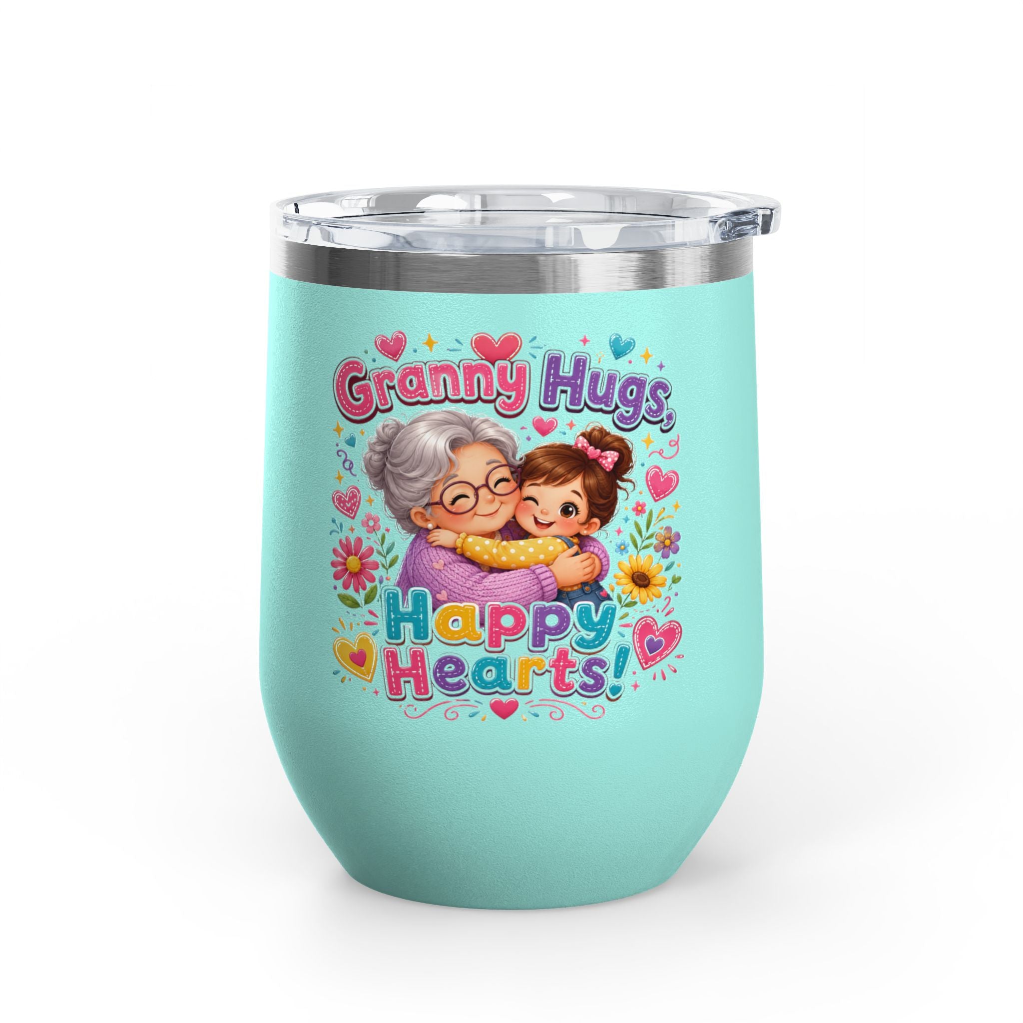 Granny Hugs Happy Hearts 12oz Tumbler — Cute Grandma & Grandchild Gift
