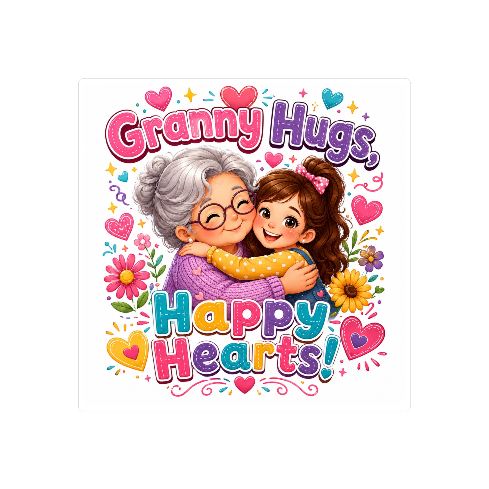 Granny Hugs Happy Hearts Vinyl Decal | Kiss-Cut Sticker