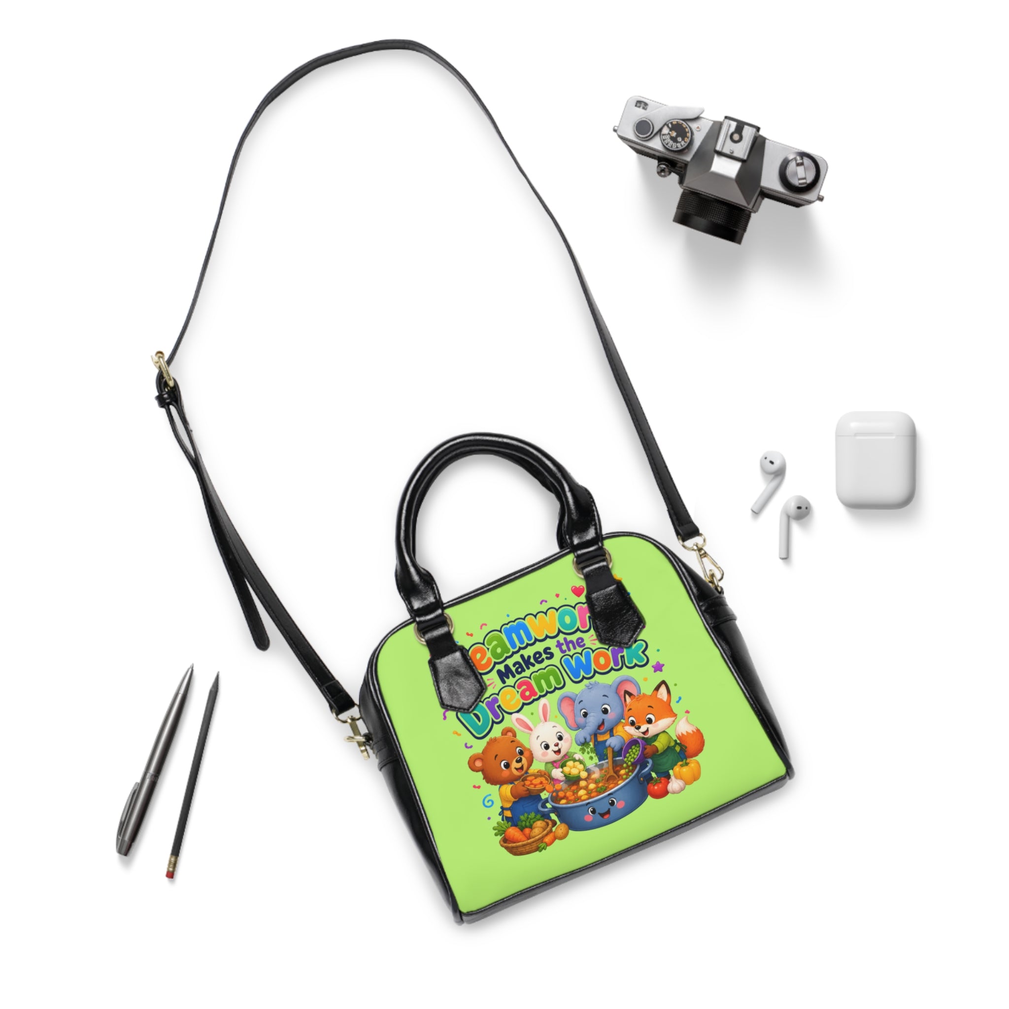 Shoulder Handbag — "Teamwork Makes the Dream Work" Cute Kids Animal Tote