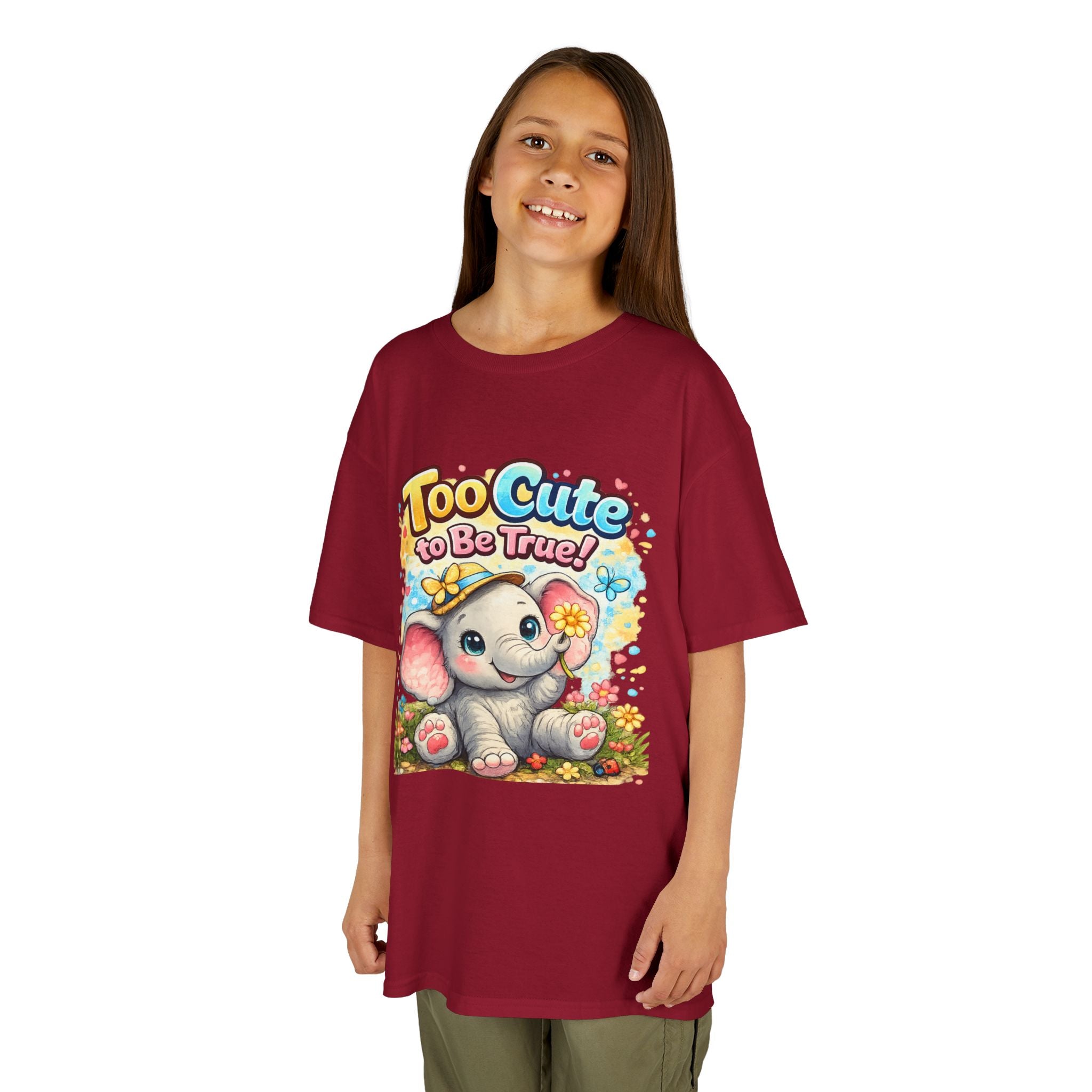 Kids Tee — "Too Cute to Be True" Elephant Graphic