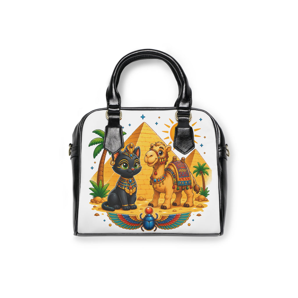 Egyptian Cat and Camel Handbag | Pyramid Desert Illustration
