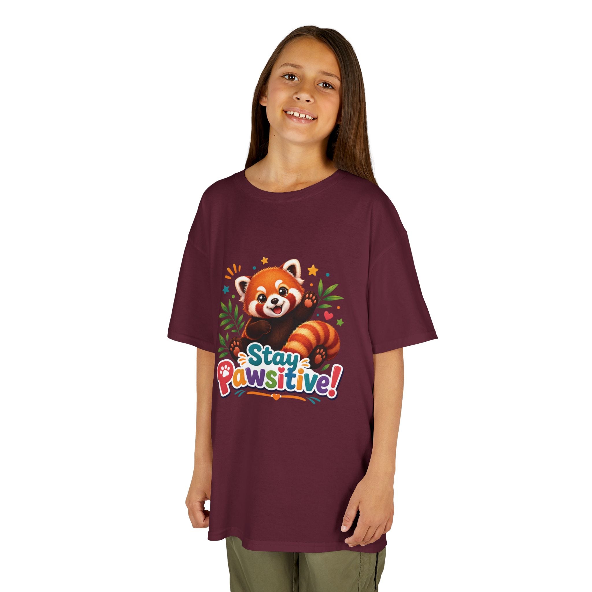 Stay Pawsitive Red Panda Kids Tee | Cute Animal Positive Message