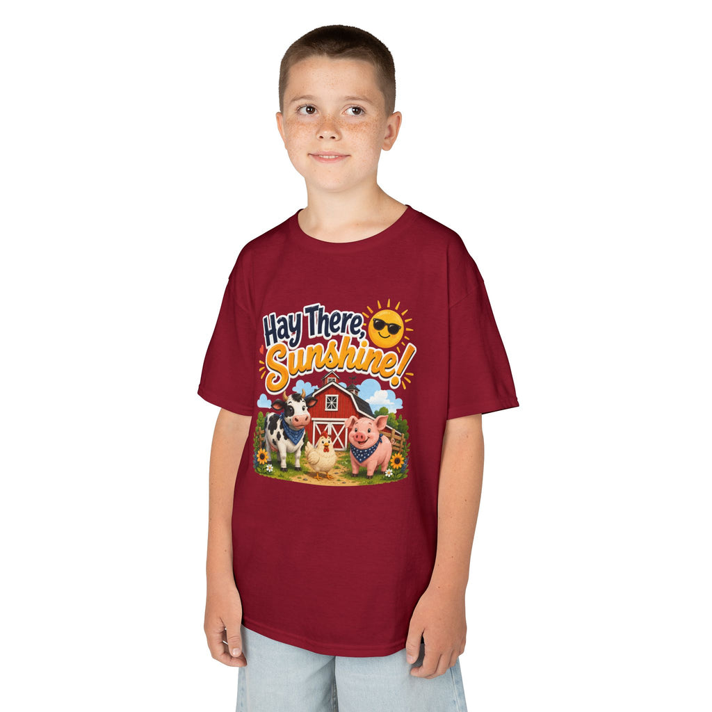 Kids Tee — "Hay There, Sunshine!" Farm Animal Graphic