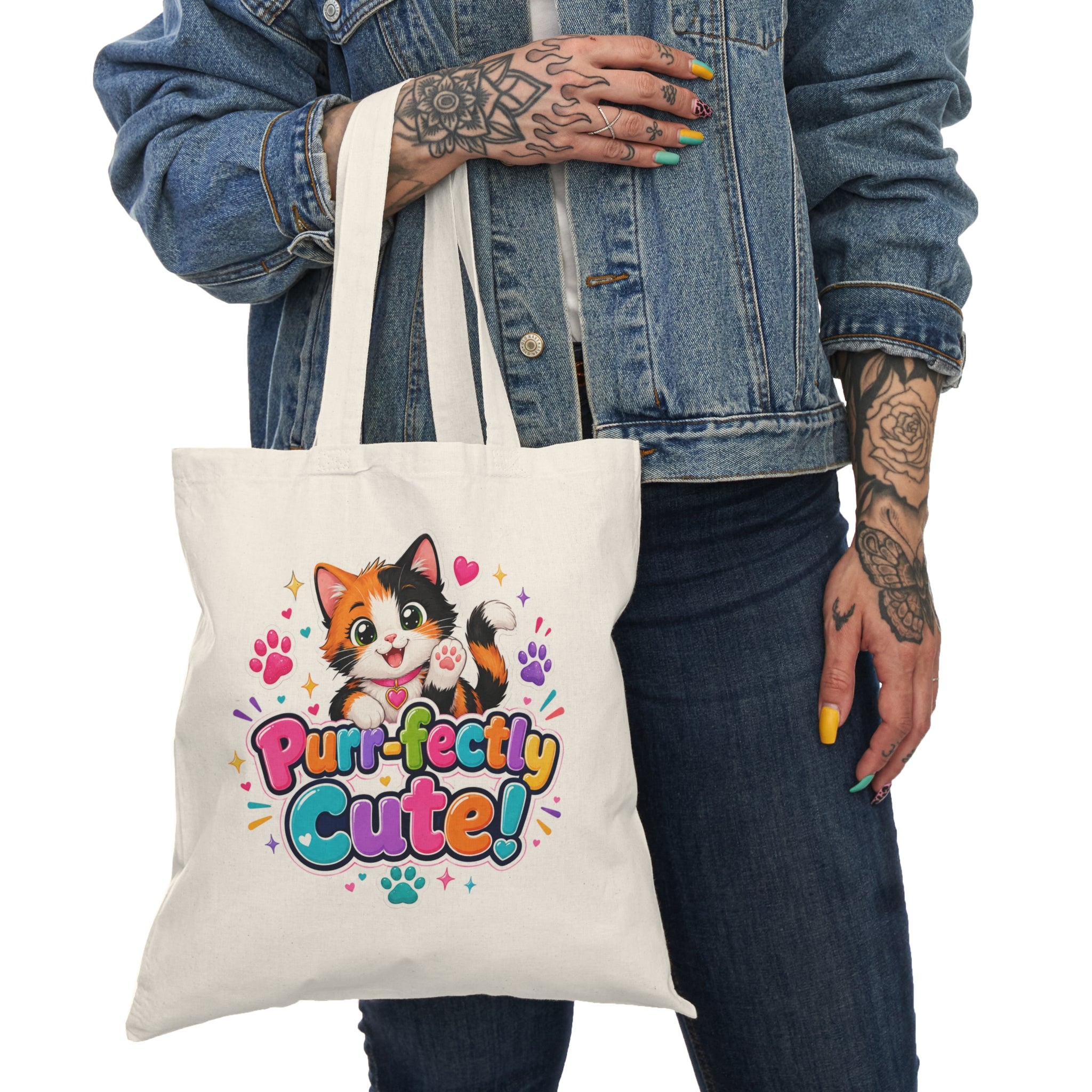 Purr-fectly Cute! Cat Canvas Tote Bag — Cute Calico Kitten Grocery & Gift Tote