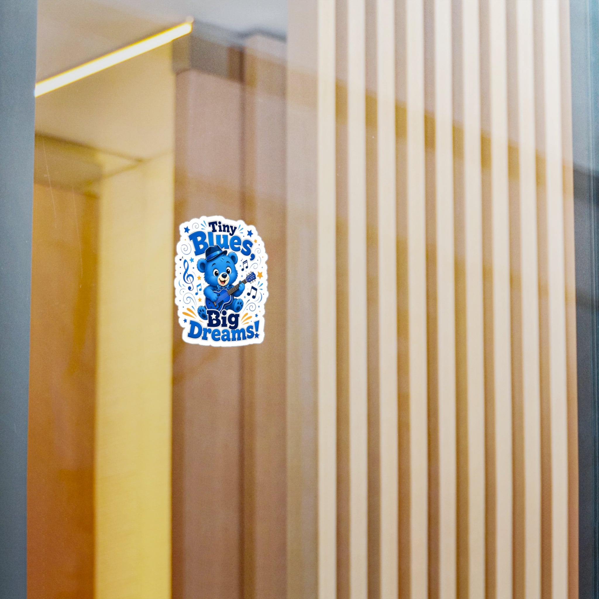 Tiny Blues Big Dreams Sticker — Cute Blue Bear Guitar Kiss-Cut Vinyl Decal