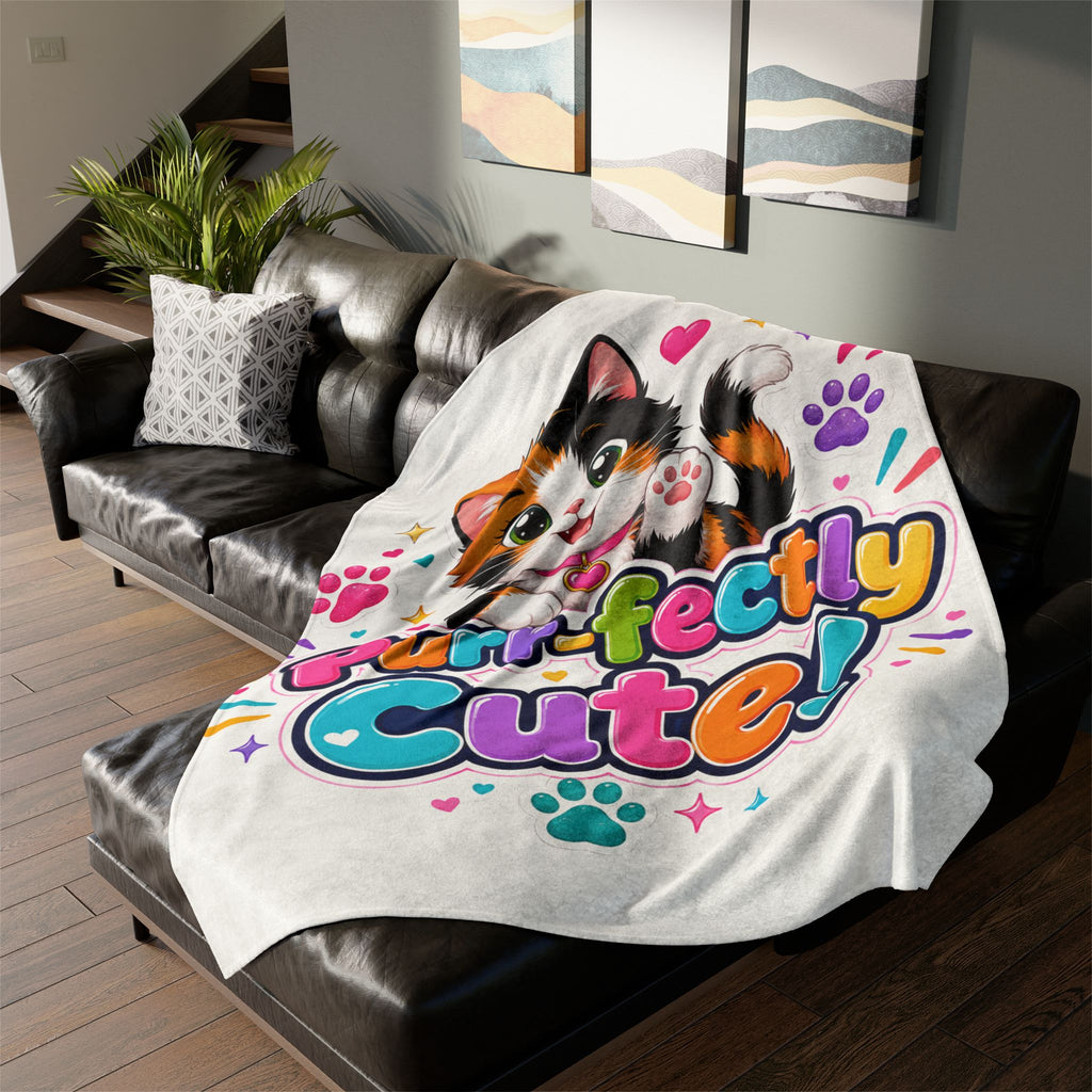 Purr-fectly Cute! Cat Plush Blanket — Soft Polyester Throw for Kids & Cat Lovers
