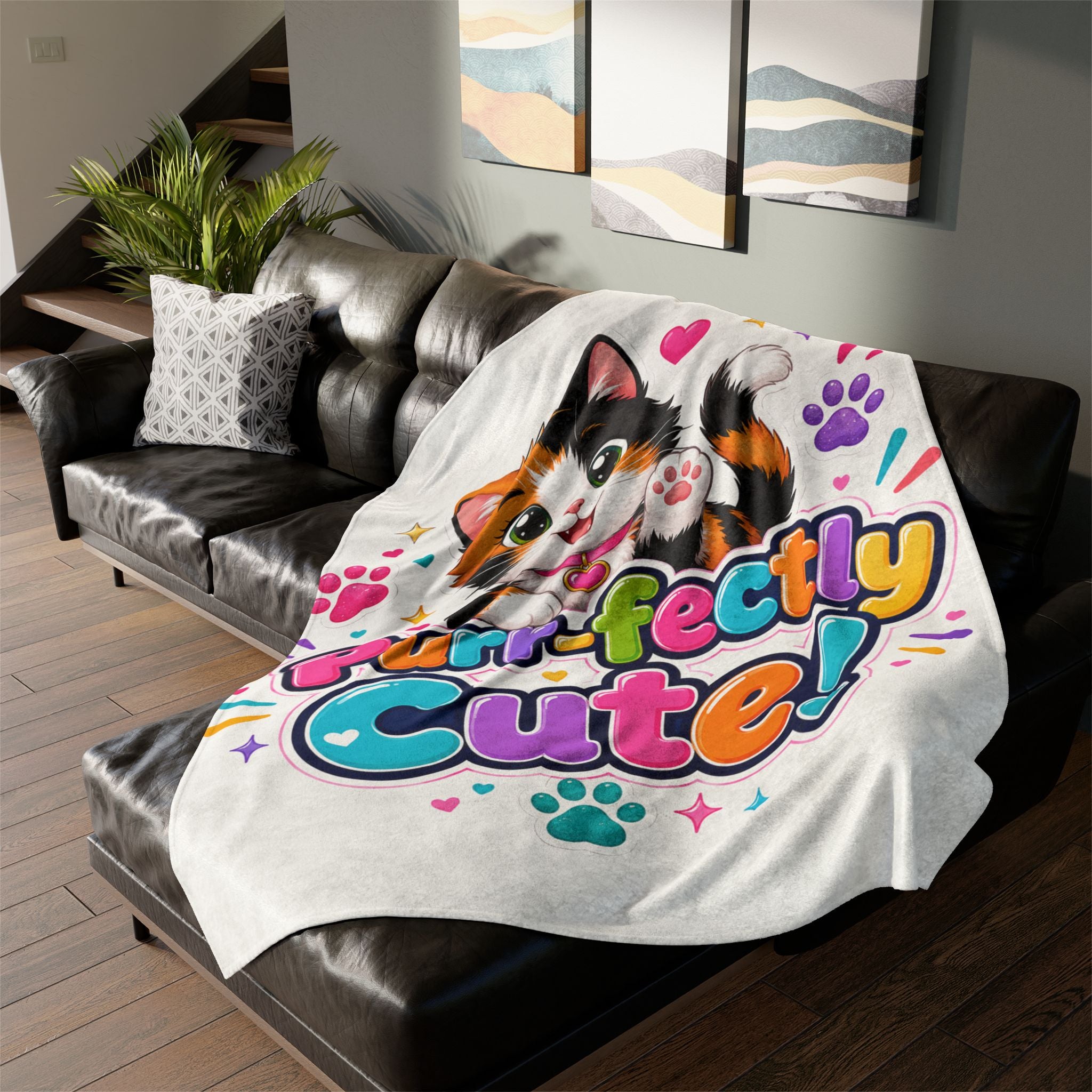 Purr-fectly Cute! Cat Plush Blanket — Soft Polyester Throw for Kids & Cat Lovers