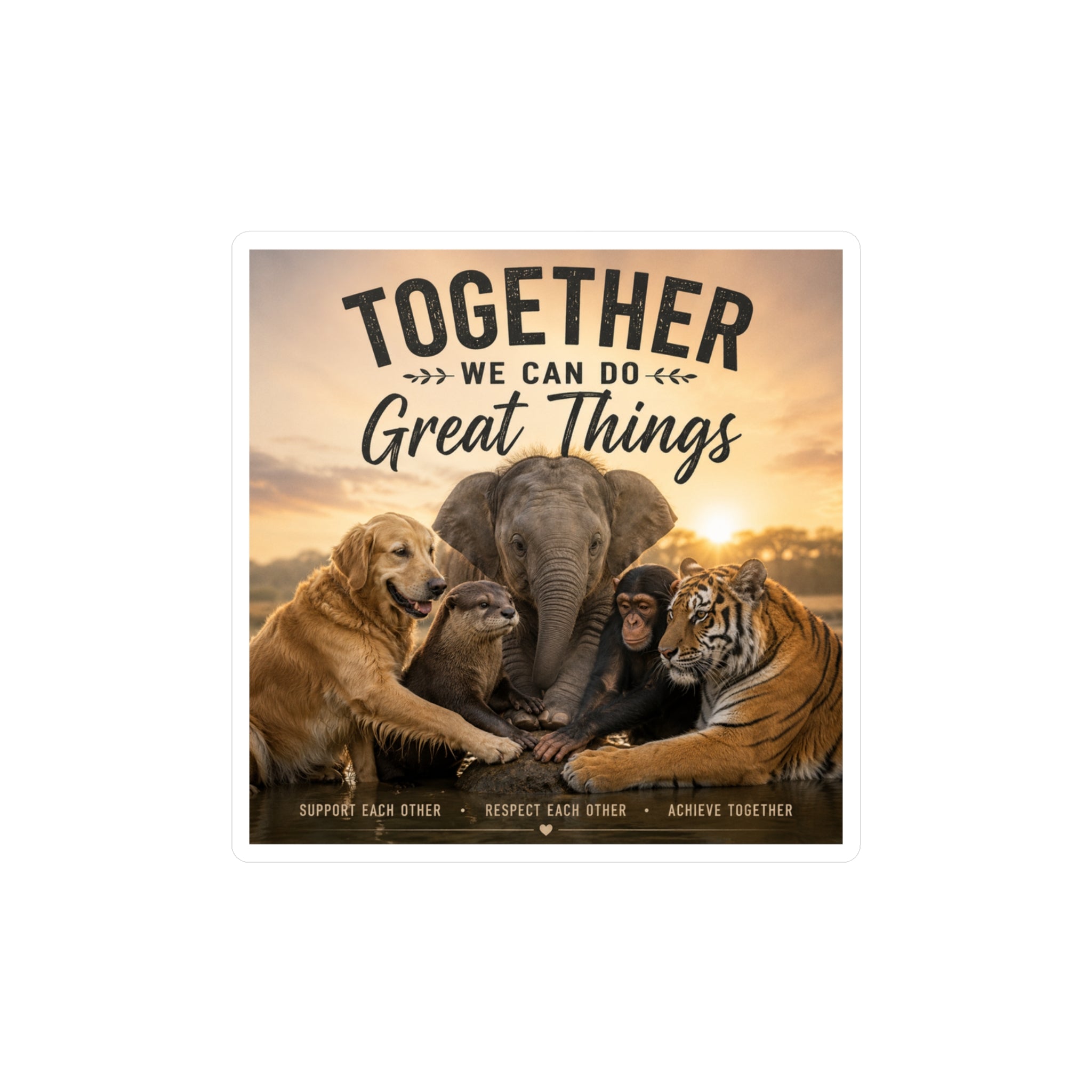 Kiss-Cut Vinyl Decal — "Together We Can Do Great Things" Animal Unity Sticker