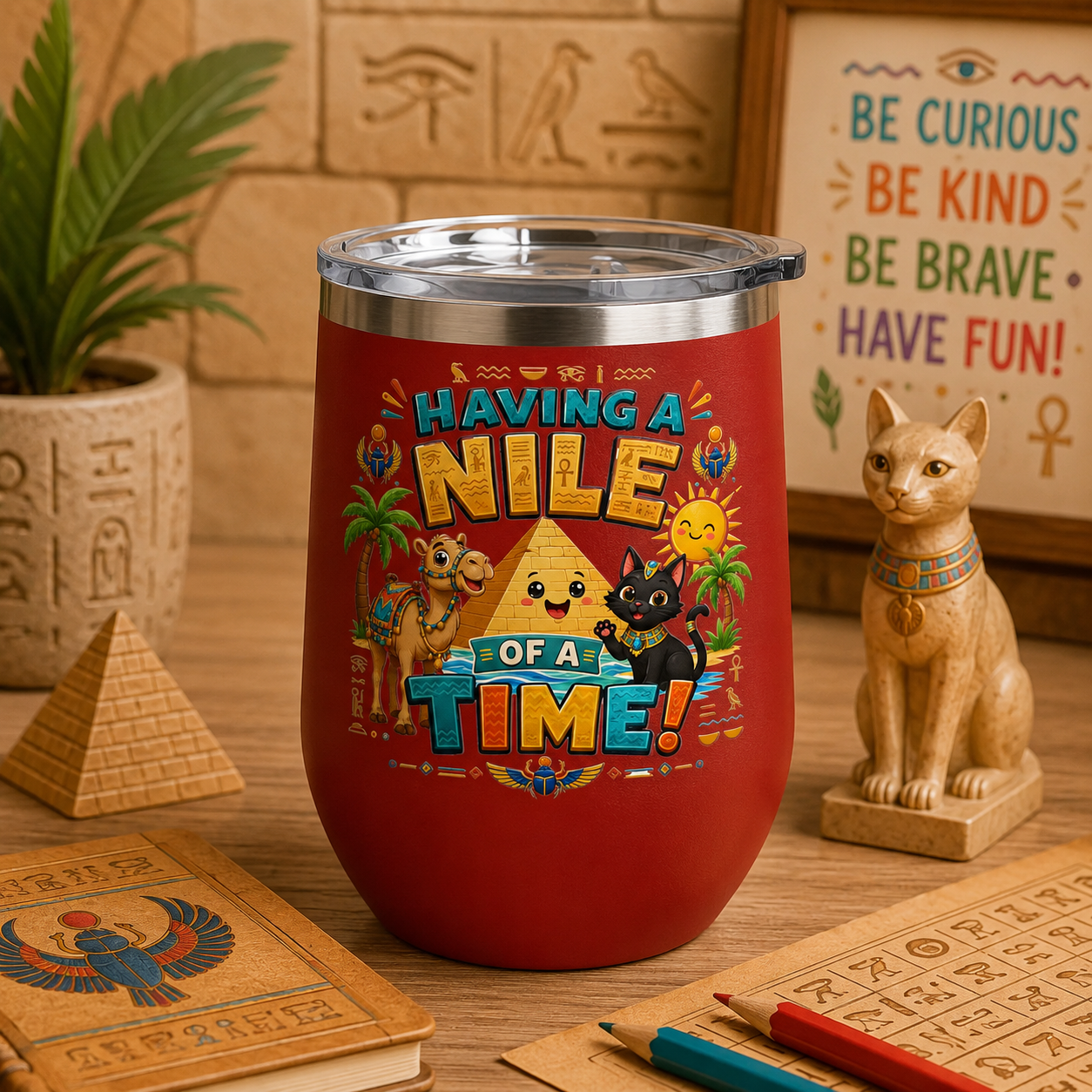 "Having a Nile of a Time" Cute Egyptian Pyramid Cat & Camel 12oz