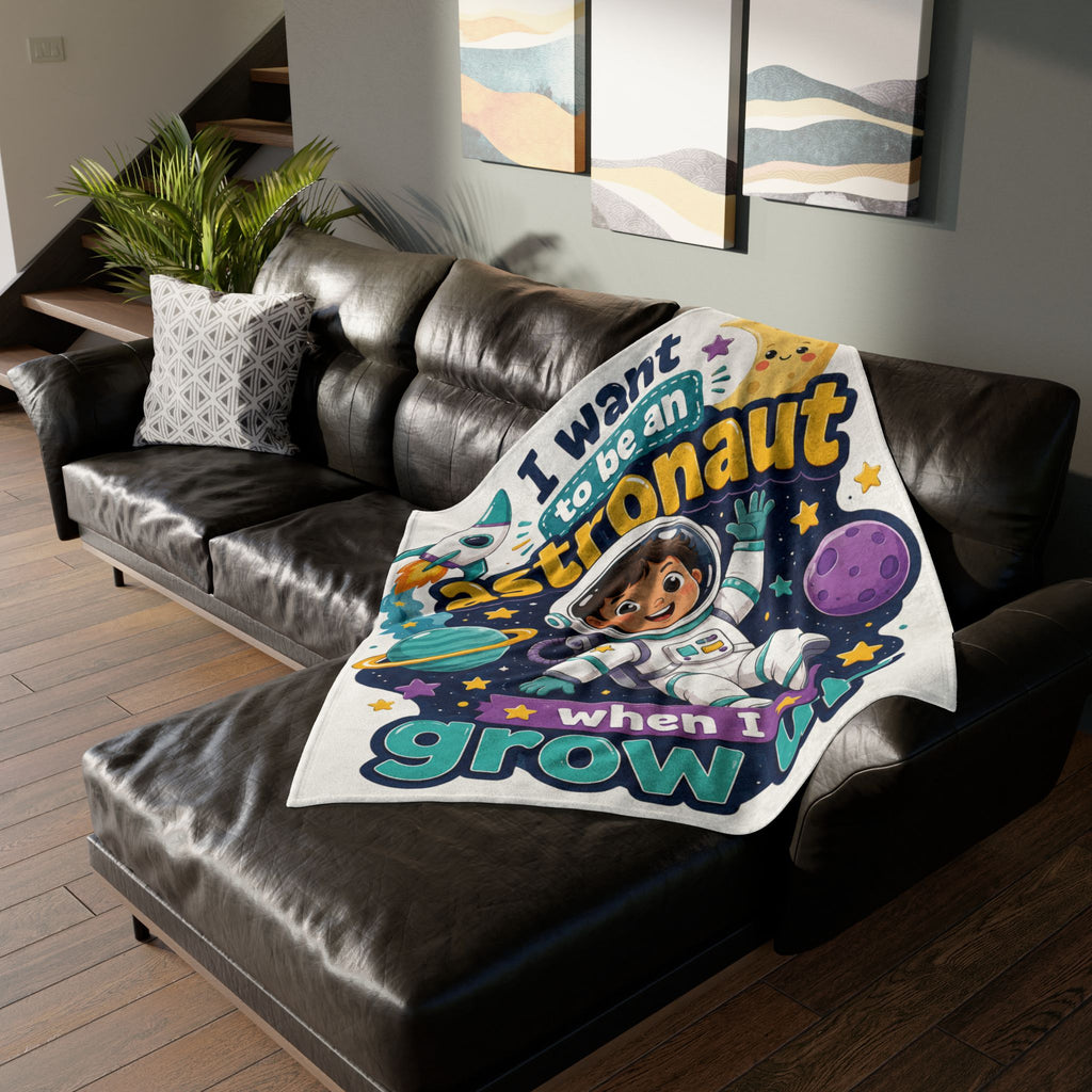 Astronaut Kids Blanket — "I Want to Be an Astronaut When I Grow Up" Plush Space Throw
